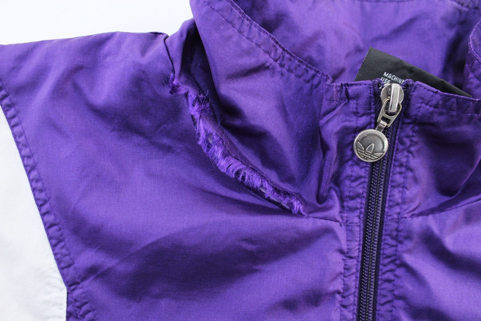 90's Adidas Embroidered Logo White & Purple Striped Zip Up Jacket - Jacket - Thrifted Threads