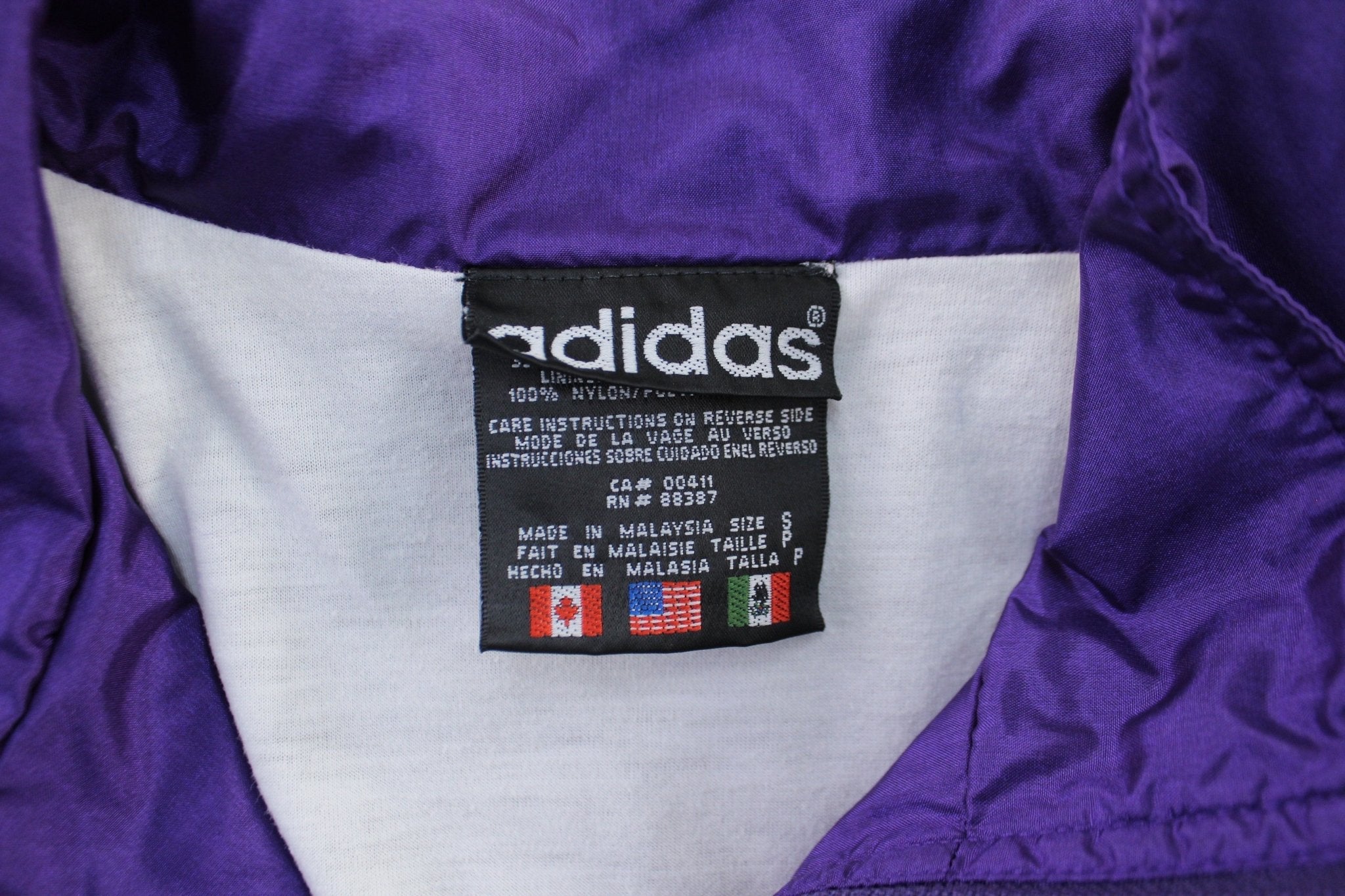 90's Adidas Embroidered Logo White & Purple Striped Zip Up Jacket - Jacket - Thrifted Threads