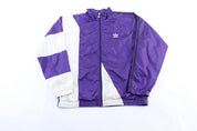 90's Adidas Embroidered Logo White & Purple Striped Zip Up Jacket - Jacket - Thrifted Threads