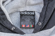 90's Adidas Embroidered Trefoil Logo Grey Fleece Hoodie - ThriftedThreads.com