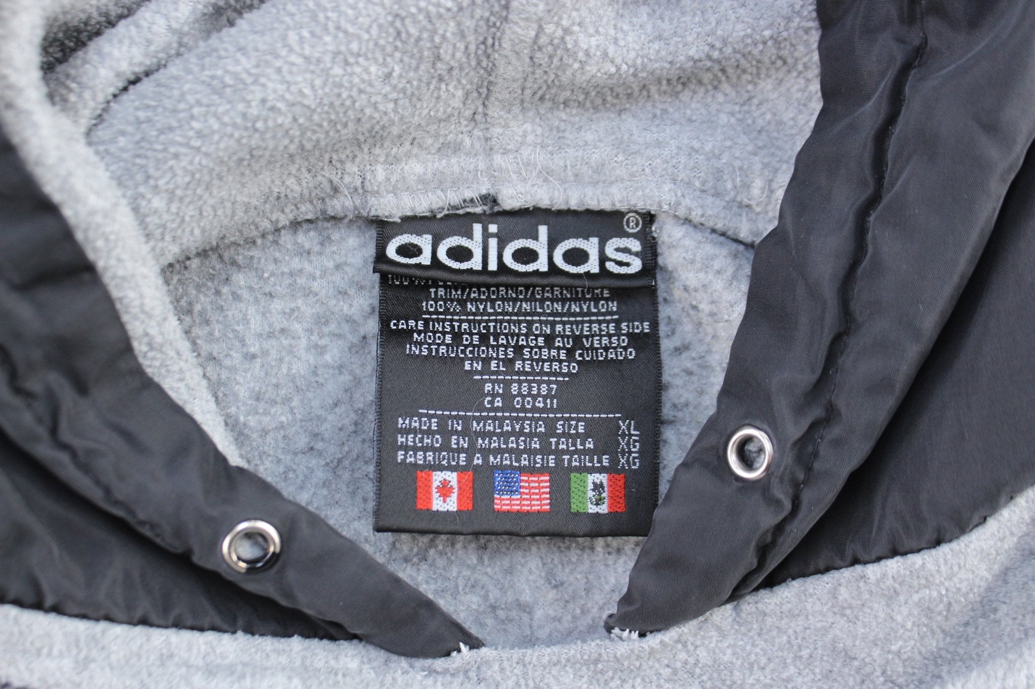 90's Adidas Embroidered Trefoil Logo Grey Fleece Hoodie - ThriftedThreads.com