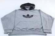 90's Adidas Embroidered Trefoil Logo Grey Fleece Hoodie - ThriftedThreads.com