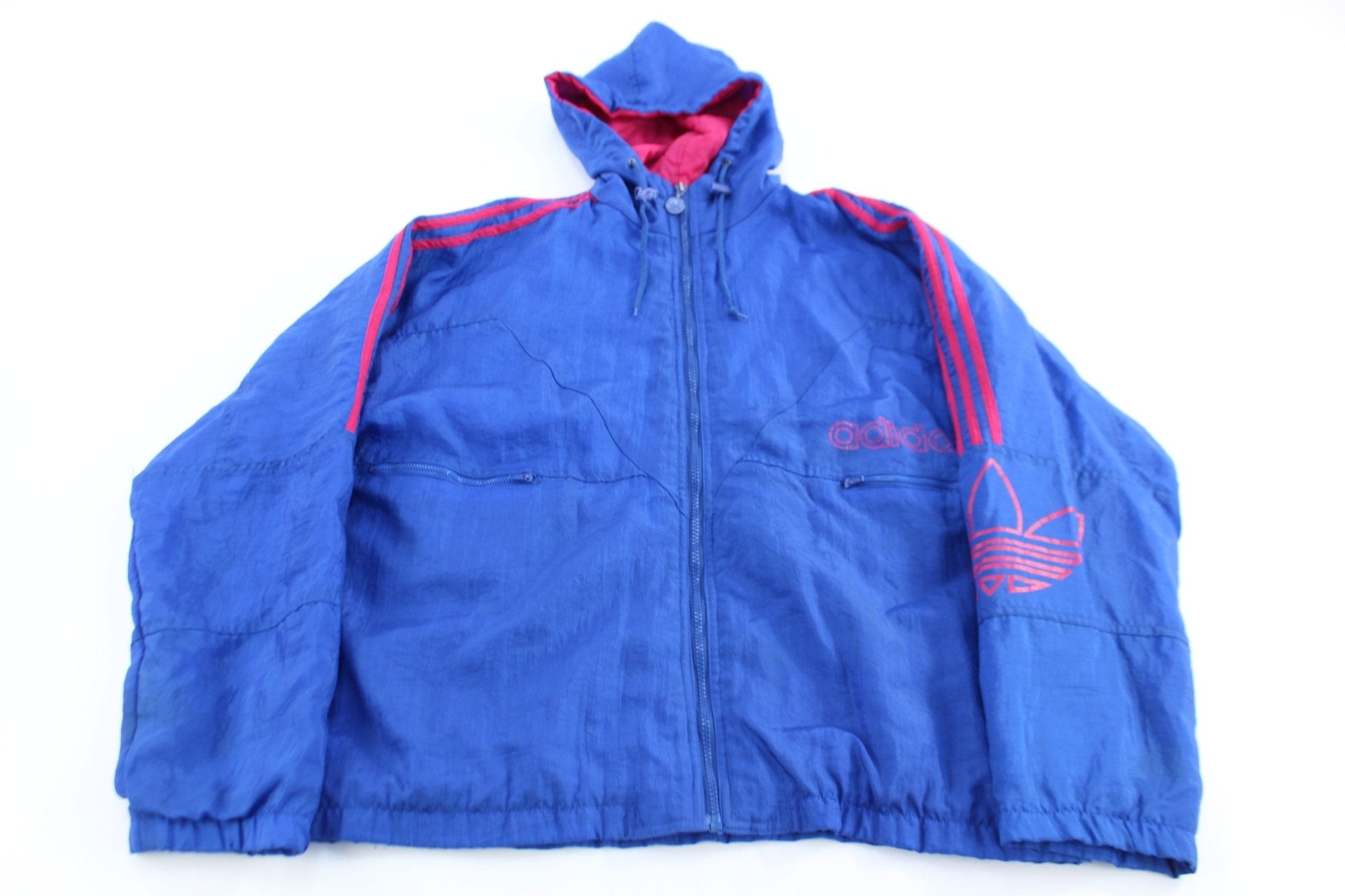 90's Adidas Pink & Blue full Zip Hooded Jacket - Jacket - Thrifted Threads