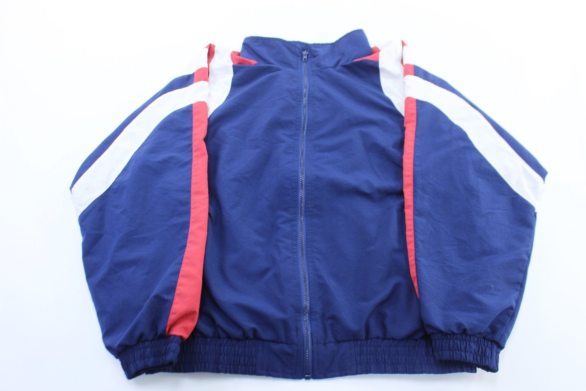 90's Adidas Red, Blue, & White Striped Zip Up Jacket - Jacket - Thrifted Threads