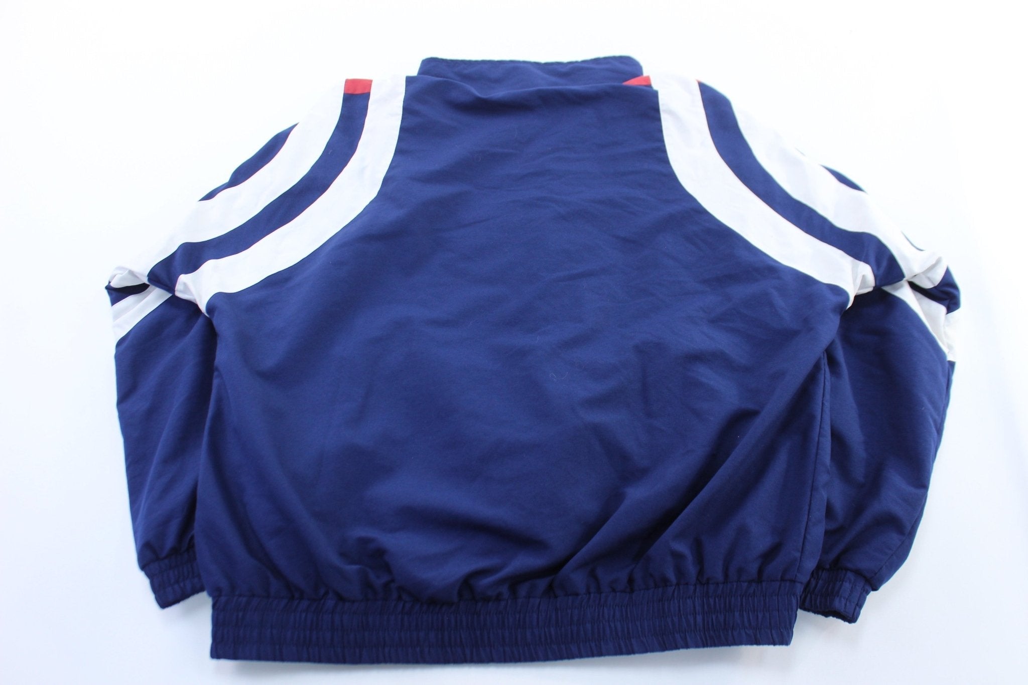 90's Adidas Red, Blue, & White Striped Zip Up Jacket - Jacket - Thrifted Threads