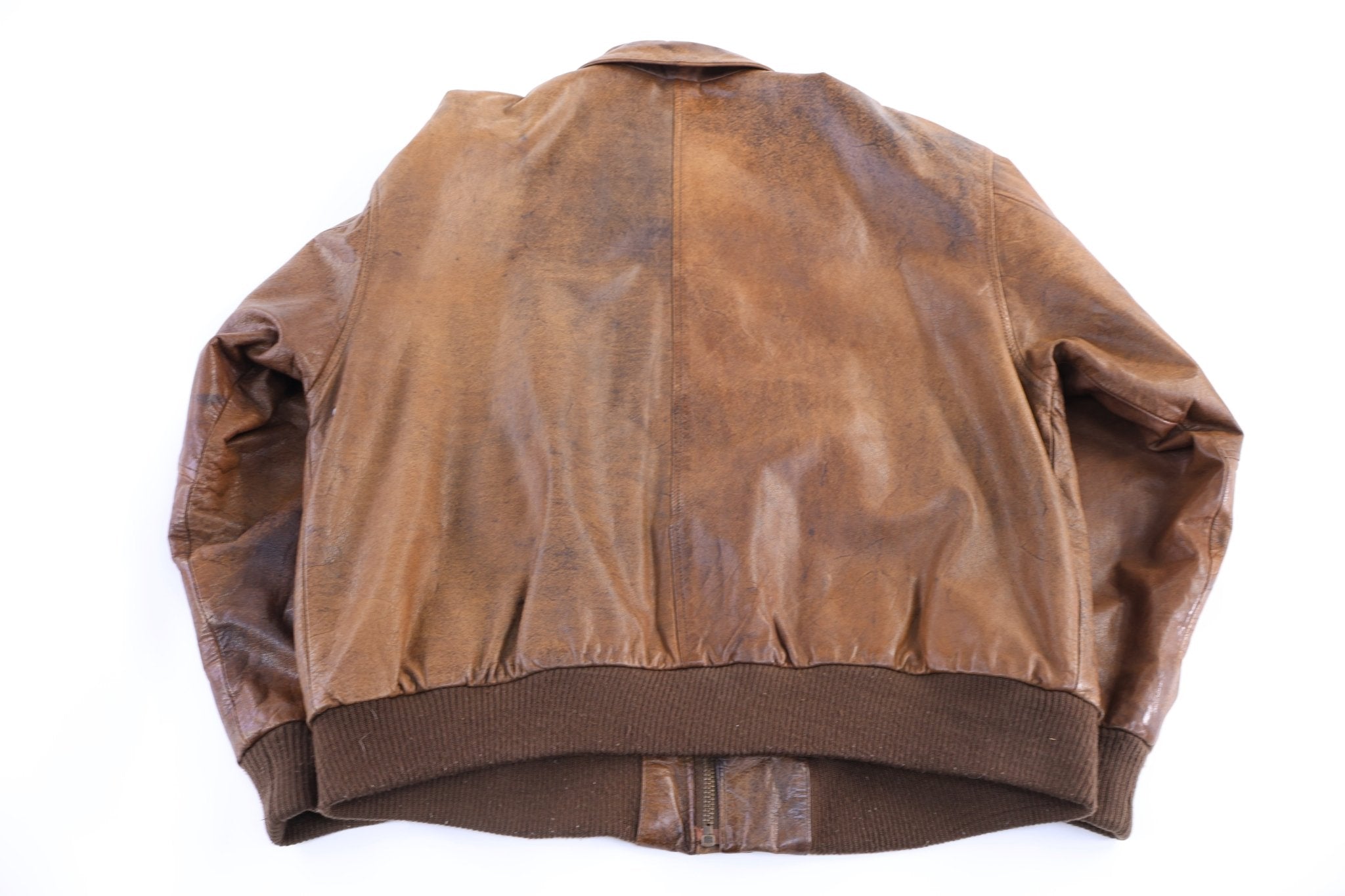 90's Adventure Bound Brown Leather Bomber Jacket - Jacket - Thrifted Threads