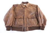 90's Adventure Bound Brown Leather Bomber Jacket - Jacket - Thrifted Threads