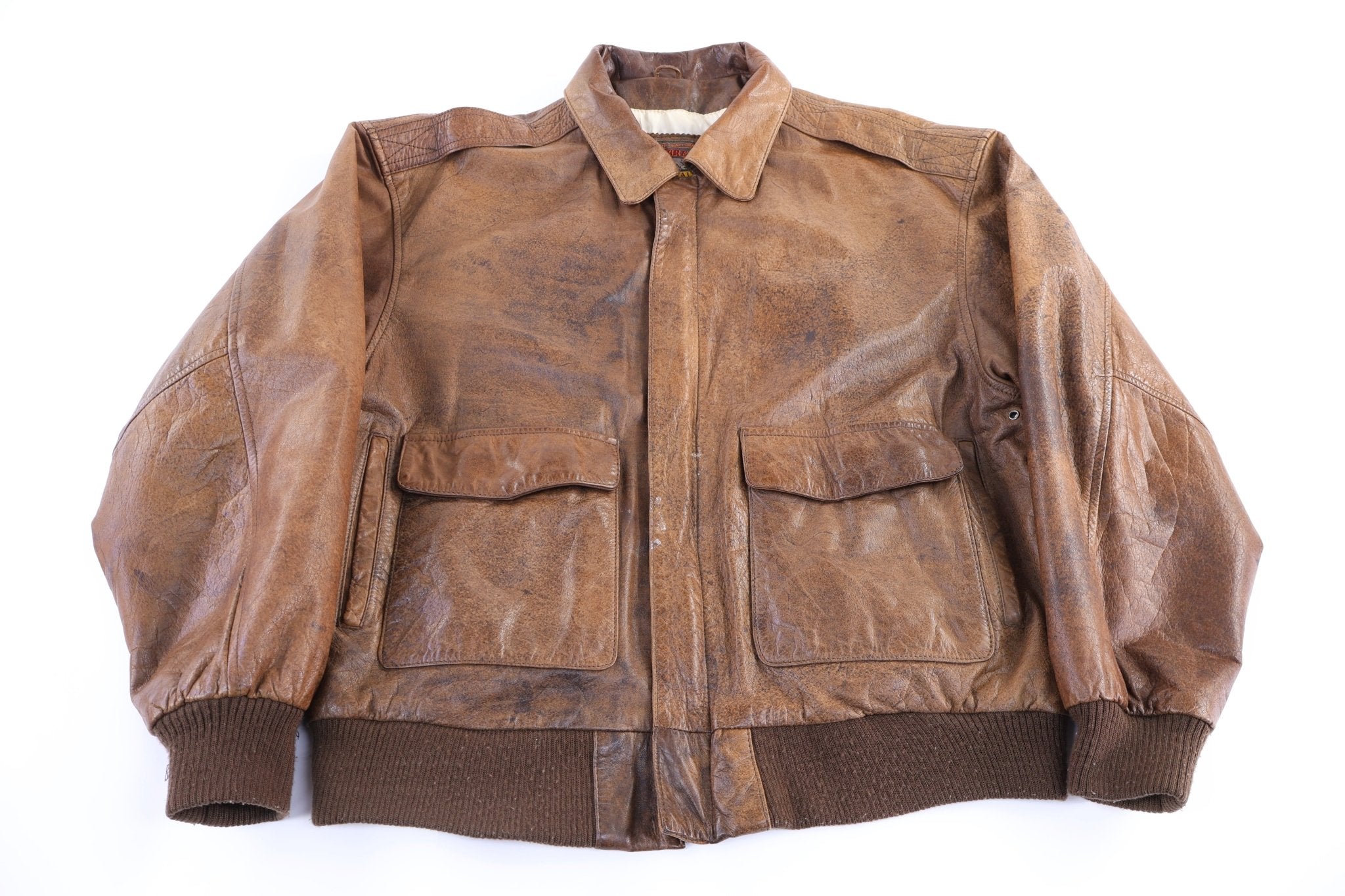 90's Adventure Bound Brown Leather Bomber Jacket - Jacket - Thrifted Threads