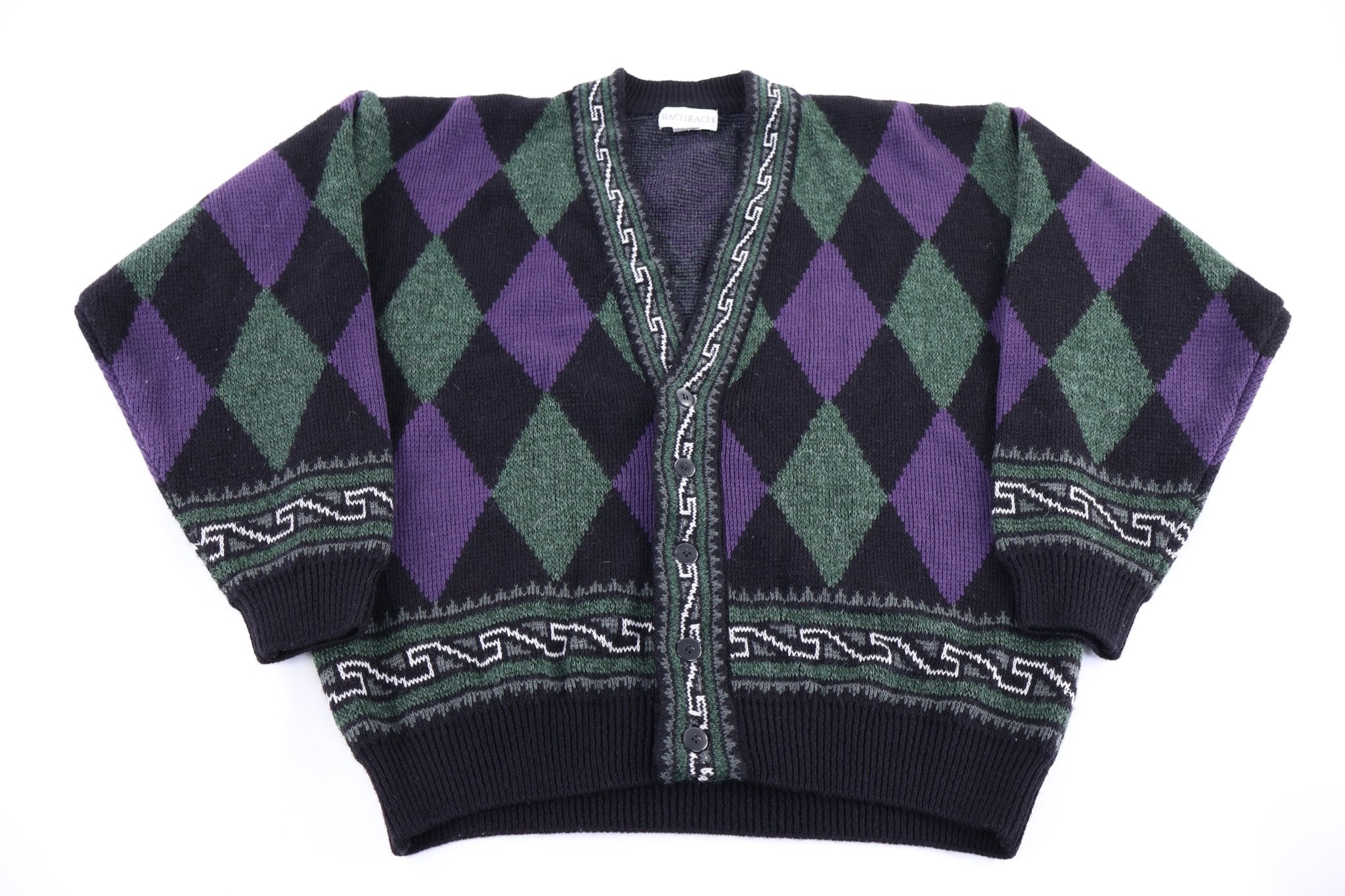 90's Bach Rach Multipatterned Knit Cardigan Sweater - Sweatshirts - Thrifted Threads