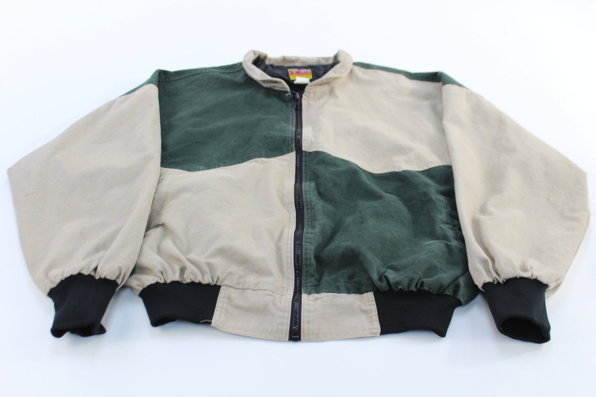 90's Bee - Wild Tan & Green Colorblock Jacket - ThriftedThreads.com