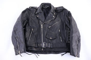 90's Black Leather Biker Jacket - Jacket - Thrifted Threads