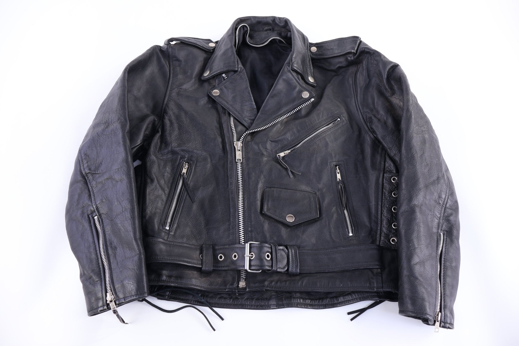 90's Black Leather Biker Jacket - Jacket - Thrifted Threads