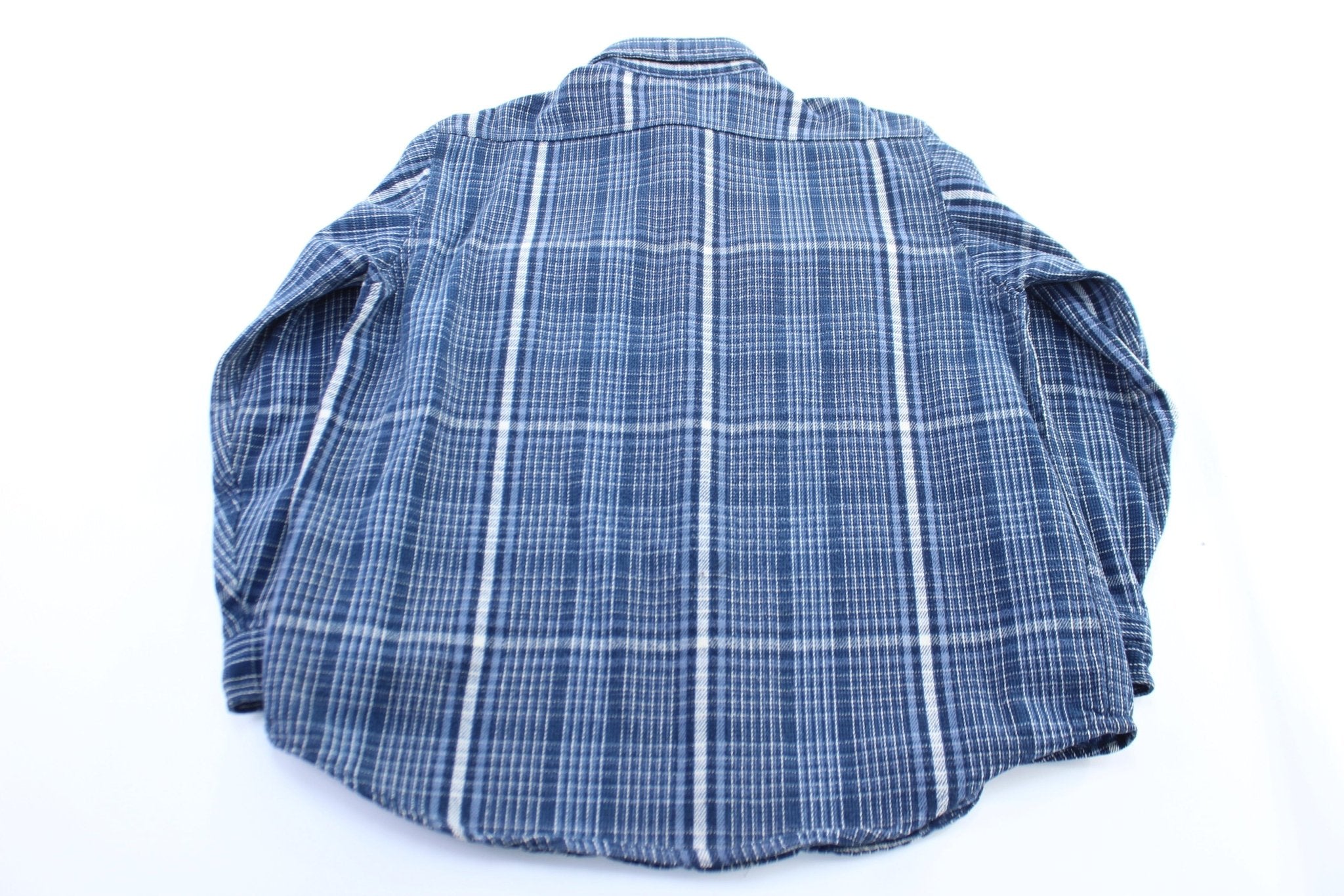 90’s Carhartt Blue & White Plaid LS Button Down Shirt - ThriftedThreads.com