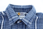 90’s Carhartt Blue & White Plaid LS Button Down Shirt - ThriftedThreads.com