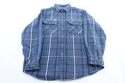 90’s Carhartt Blue & White Plaid LS Button Down Shirt - ThriftedThreads.com