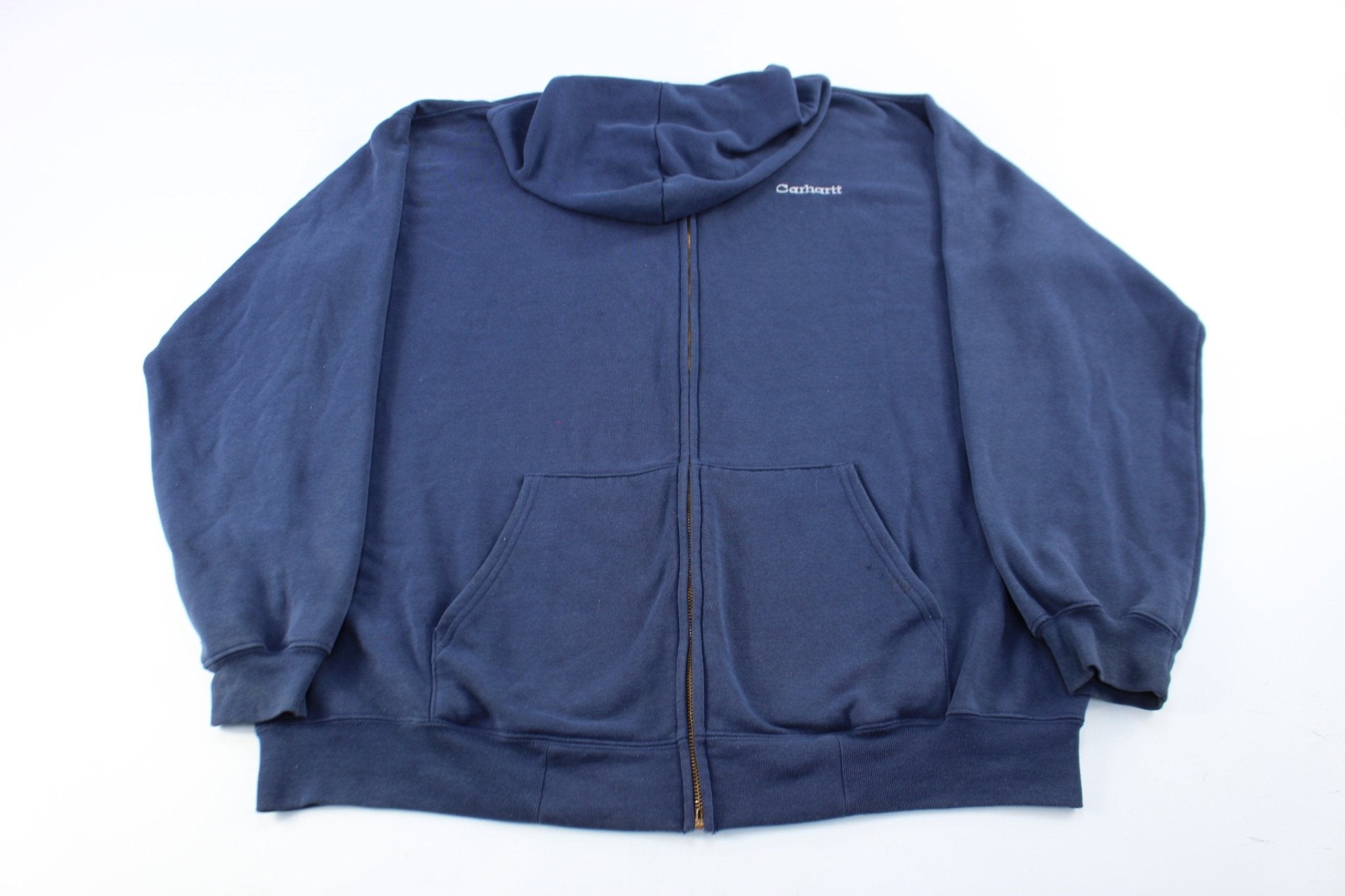 90’s Carhartt Embroidered Navy Blue Zip Up Jacket - ThriftedThreads.com