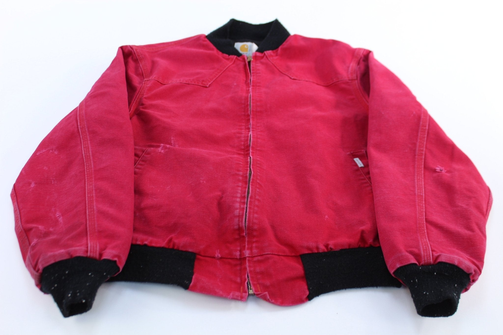 90's Carhartt Logo Patch Red Santa Fe Zip Up Jacket - ThriftedThreads.com