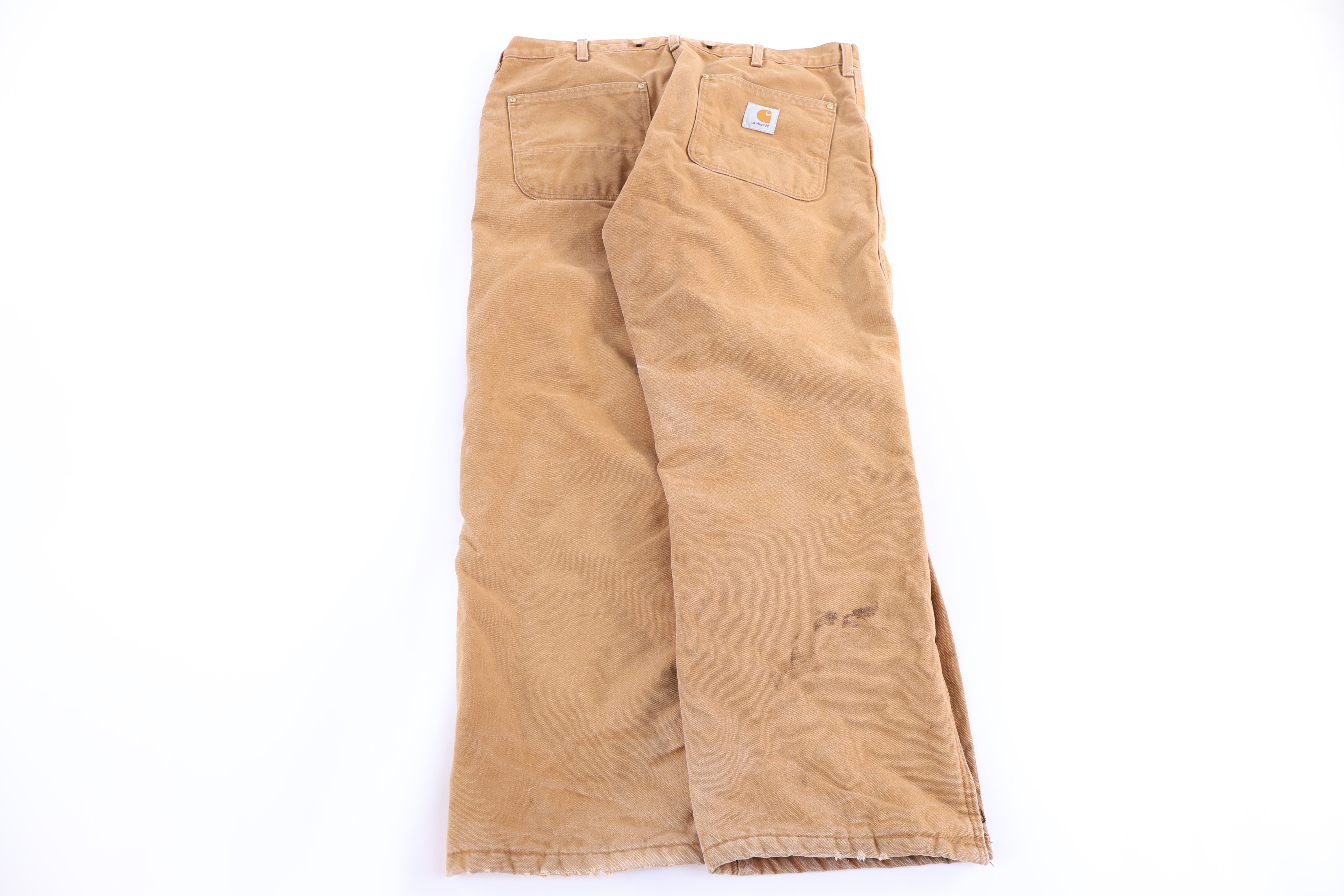 90's Carhartt Logo Patch Tan Quilted Lined Pants - Pants - Thrifted Threads