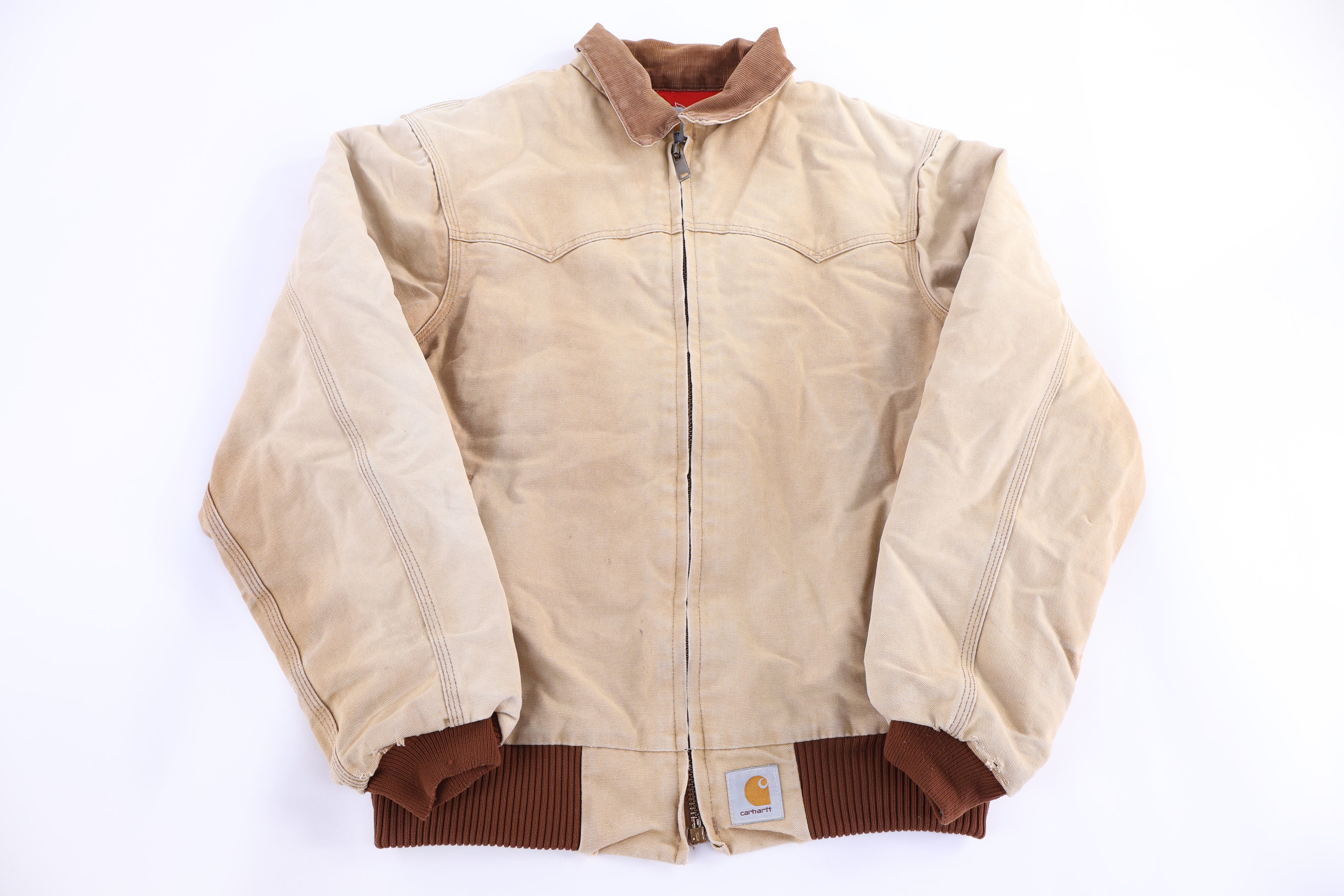 90's Carhartt Logo Patch Tan Santa Fe Full Zip Jacket - Jacket - Thrifted Threads