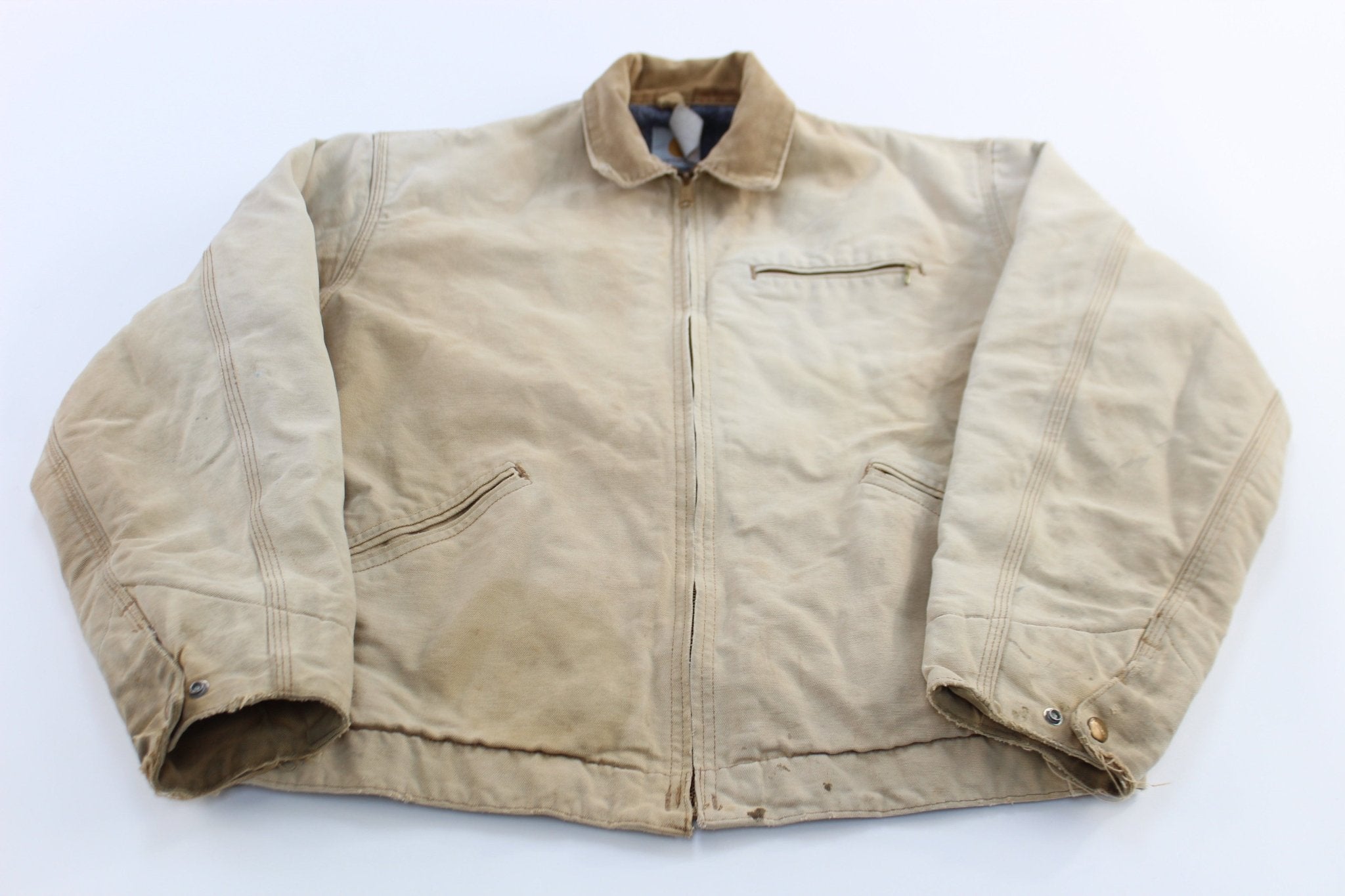 90's Carhartt Tan Blanket Lined Detroit Jacket - ThriftedThreads.com