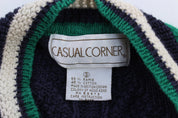 90's Casual Corner Green & Navy Knit Sweater - Sweater - Thrifted Threads