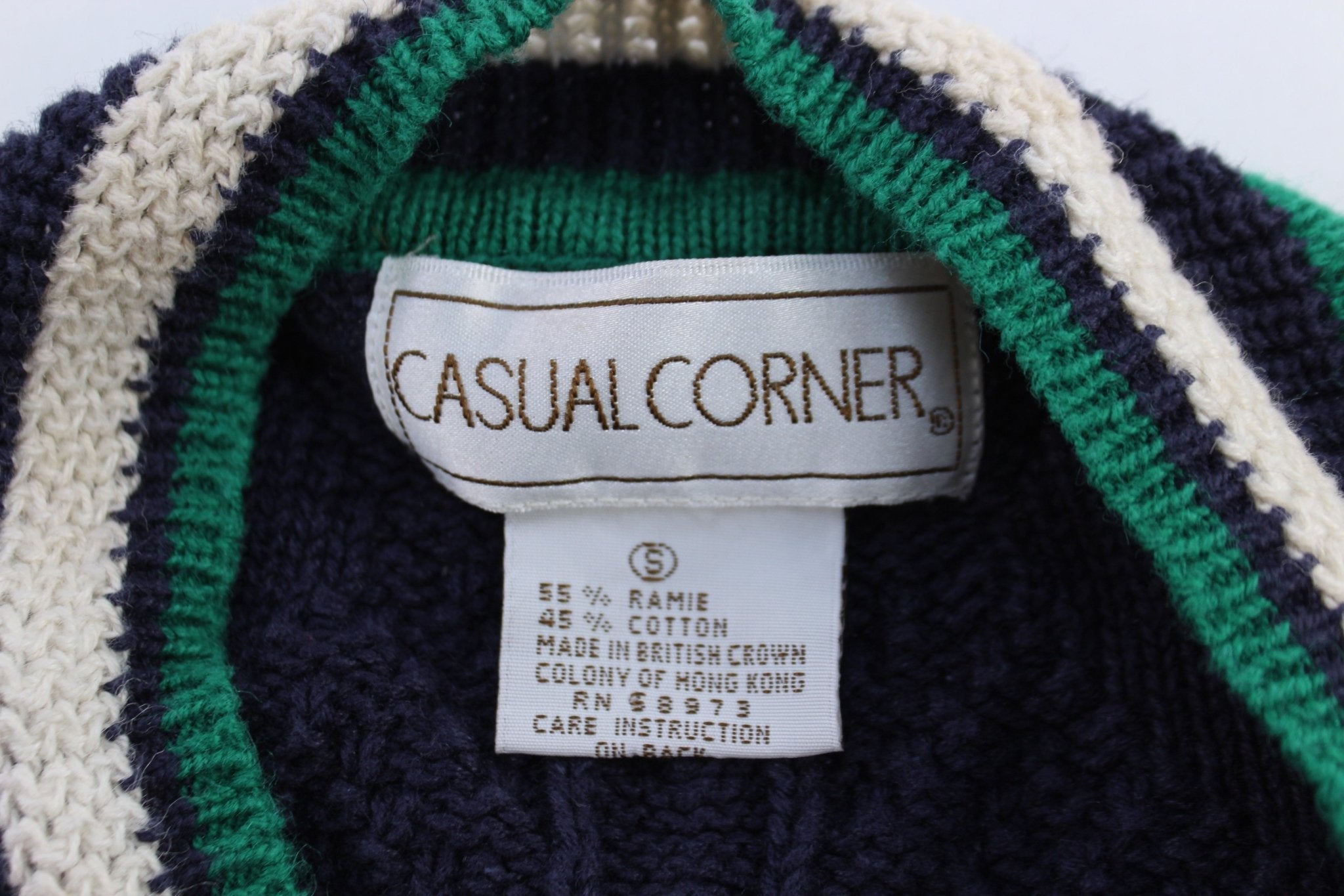 90's Casual Corner Green & Navy Knit Sweater - Sweater - Thrifted Threads