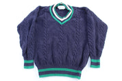 90's Casual Corner Green & Navy Knit Sweater - Sweater - Thrifted Threads