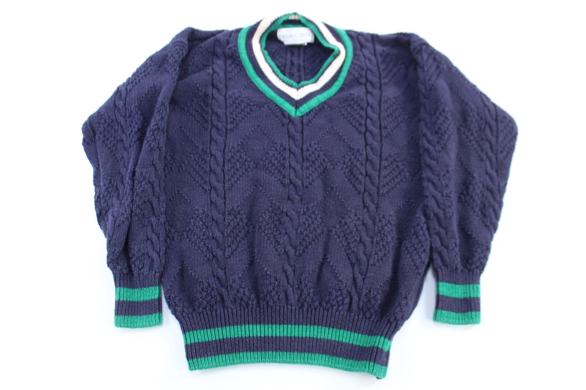 90's Casual Corner Green & Navy Knit Sweater - Sweater - Thrifted Threads