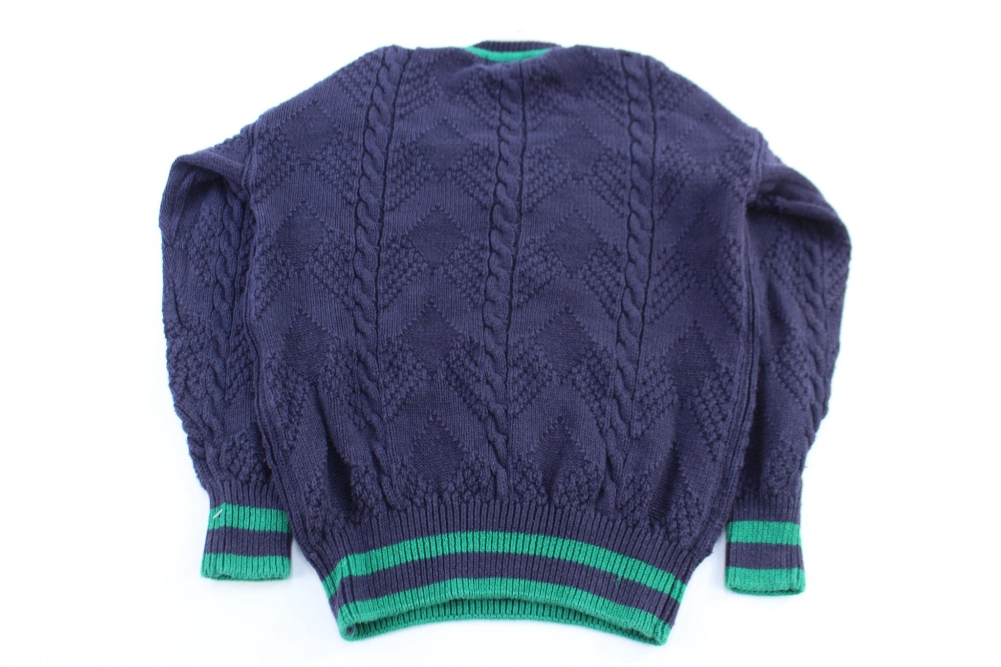 90's Casual Corner Green & Navy Knit Sweater - Sweater - Thrifted Threads