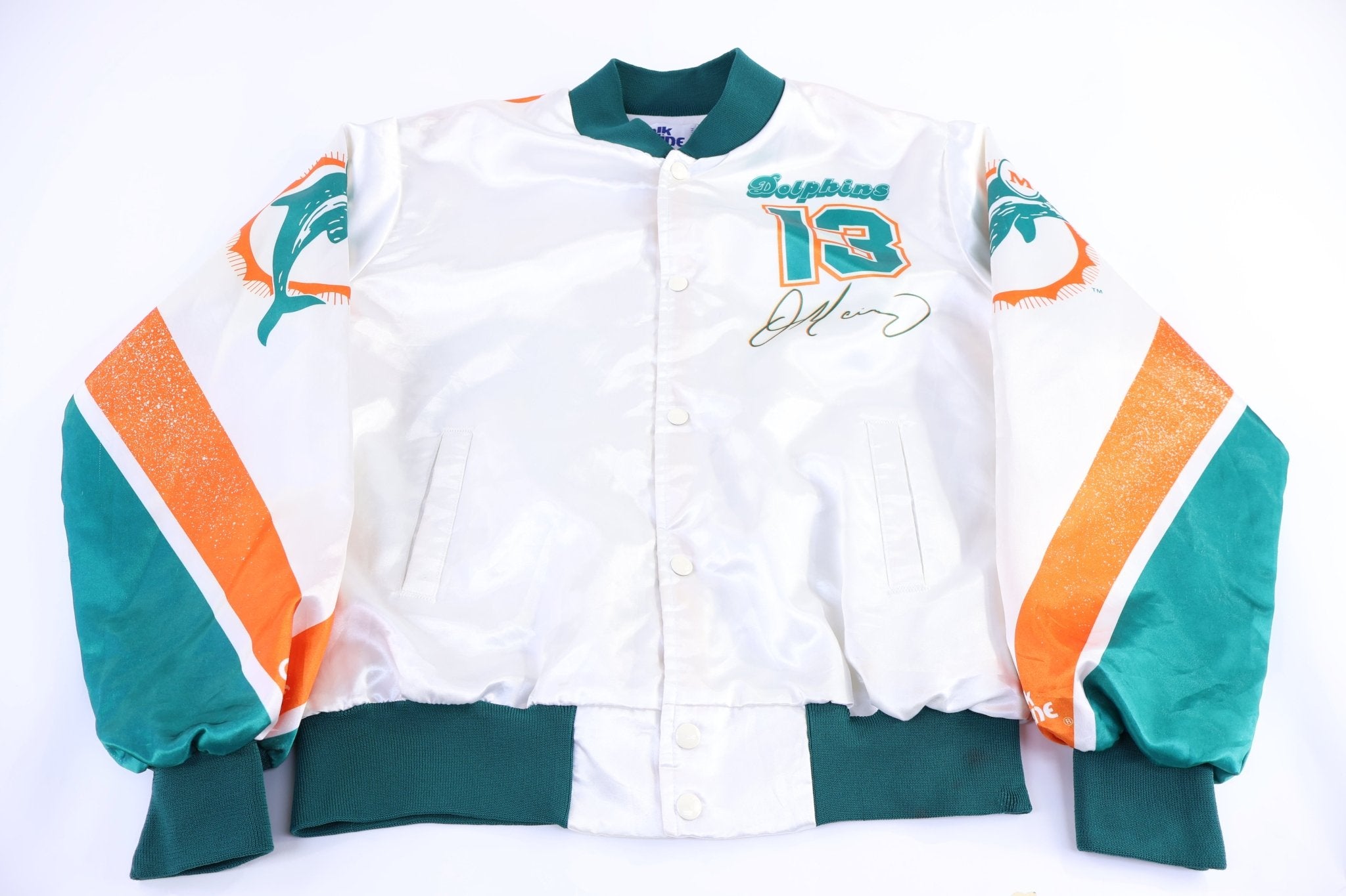 90's Chalk Line Miami Dolphins Football Bomber Jacket - Jacket - Thrifted Threads