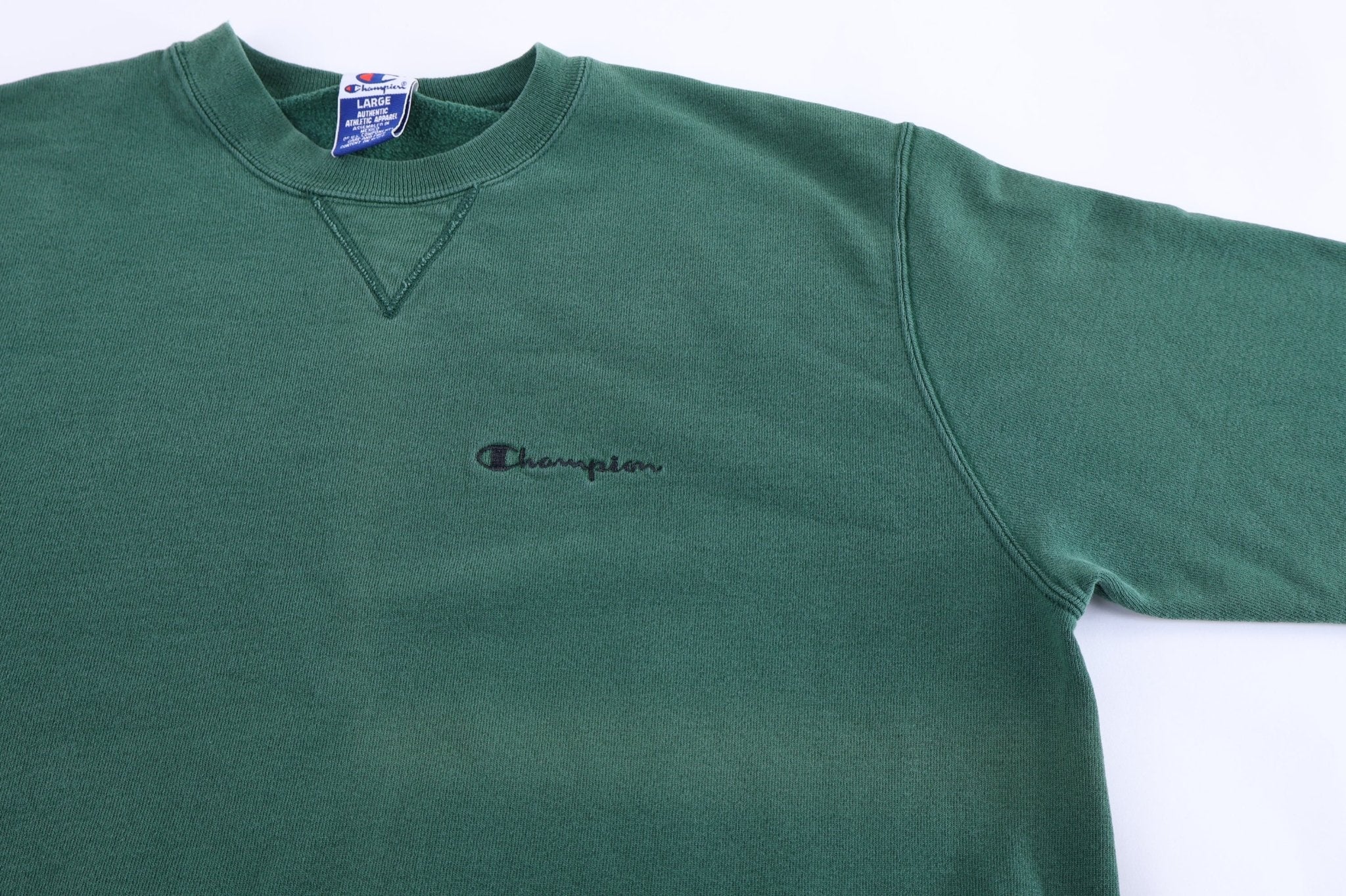 90's Champion Embroidered Logo Green Blank Sweatshirt - Sweatshirt - Thrifted Threads