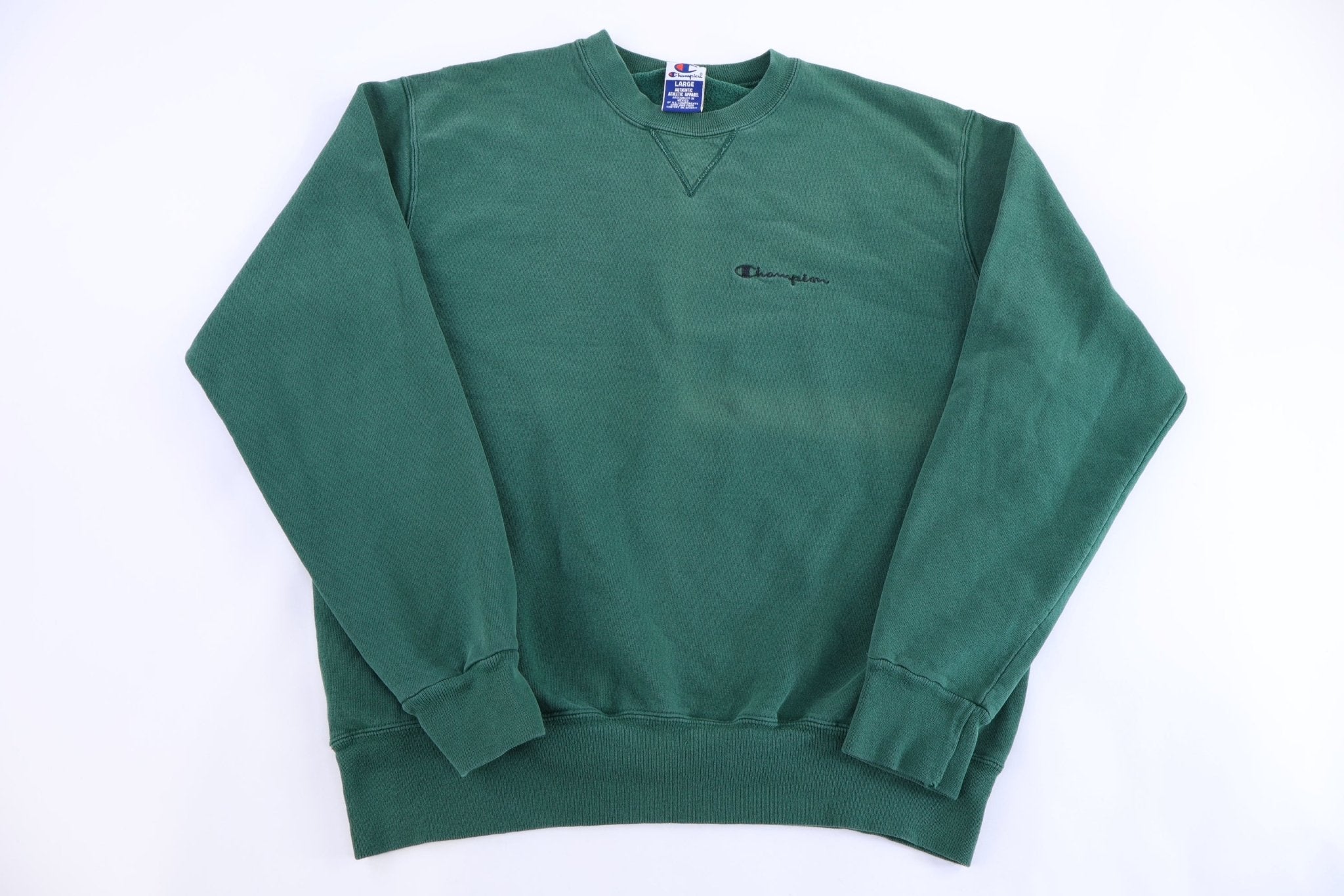 90's Champion Embroidered Logo Green Blank Sweatshirt - Sweatshirt - Thrifted Threads