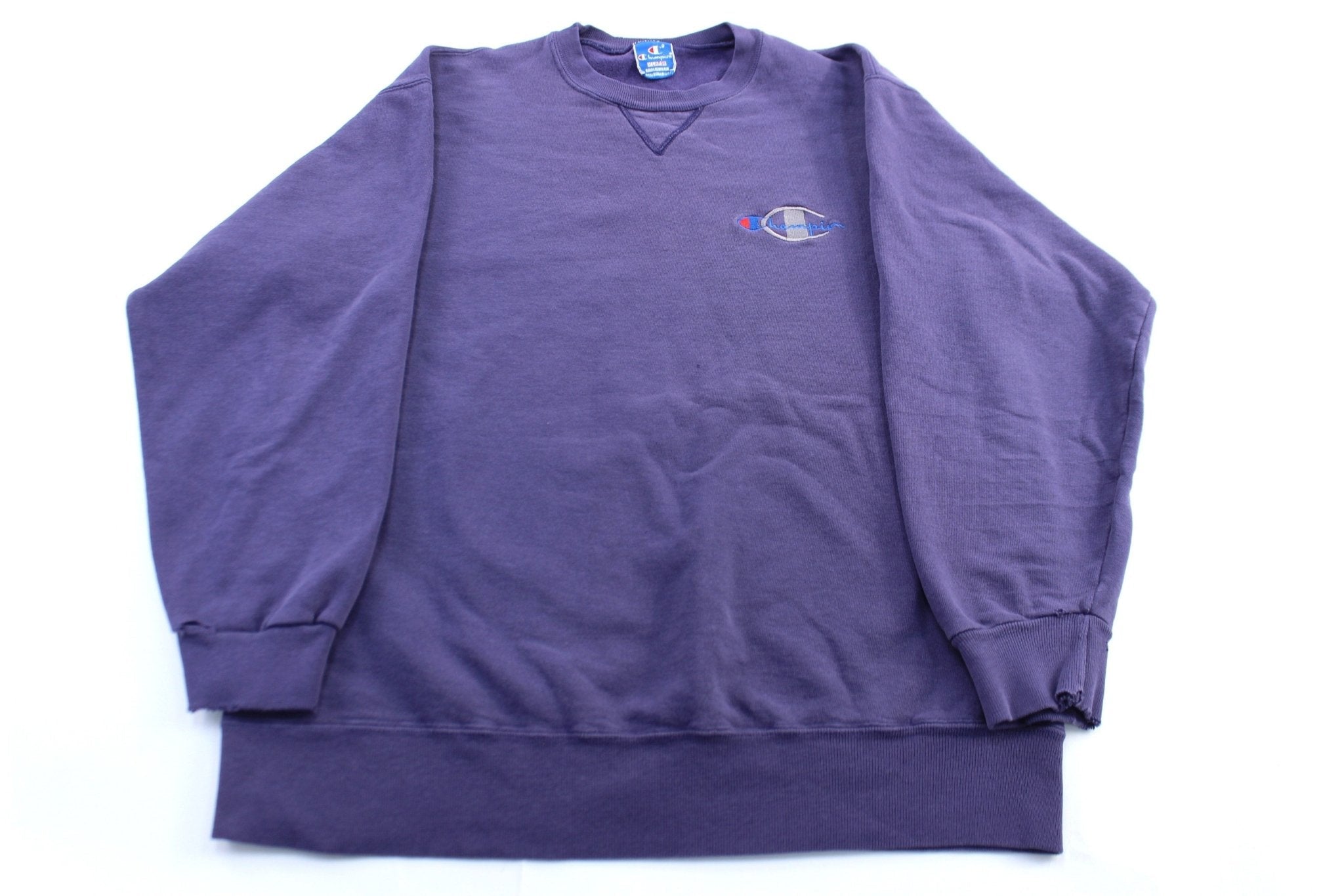 90's Champion Embroidered Logo Purple Sweatshirt - Sweatshirt - Thrifted Threads