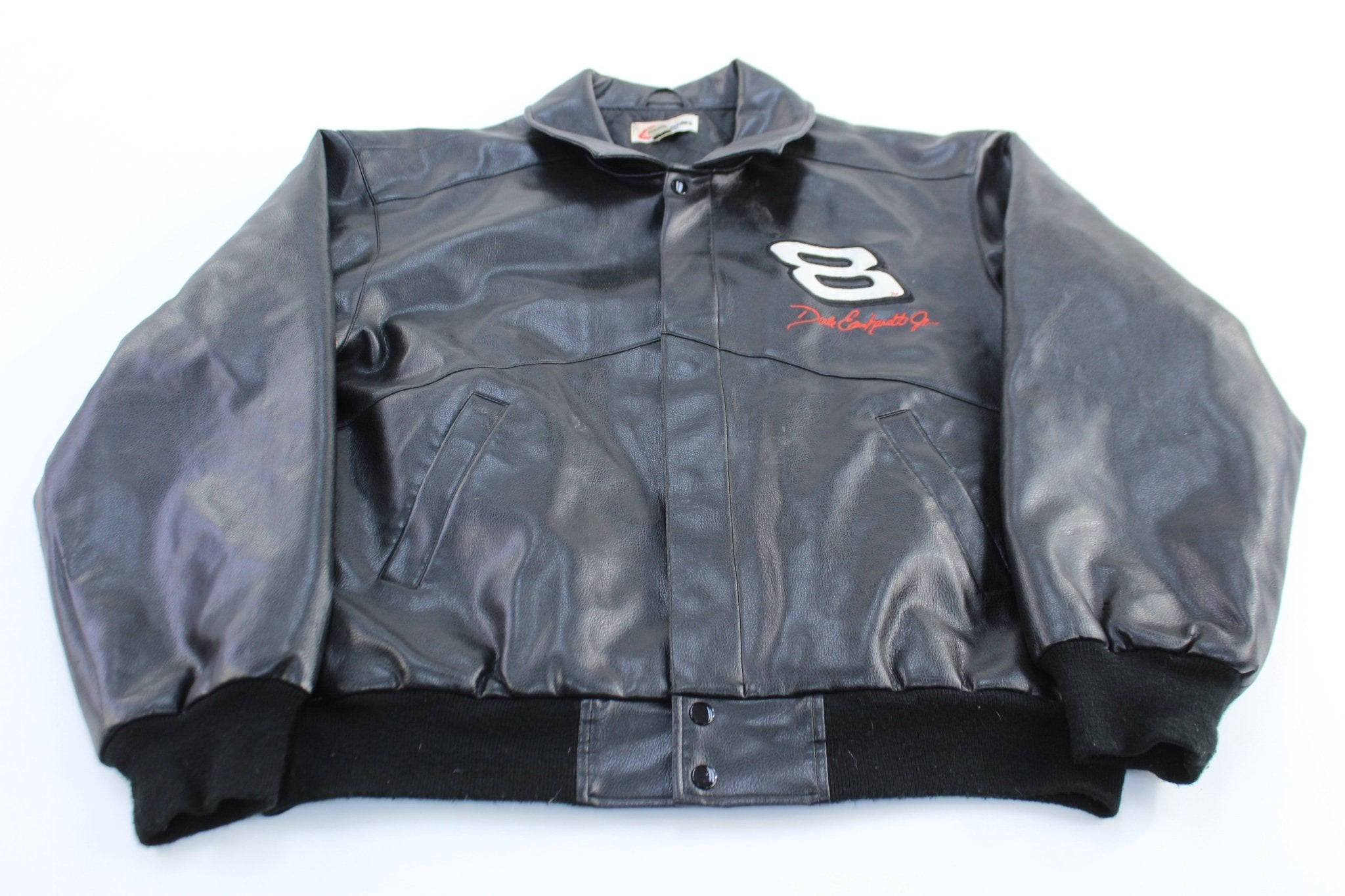 90's Dale Earnhardt Jr Bud Racing Black Leather Jacket - Jackets - Thrifted Threads