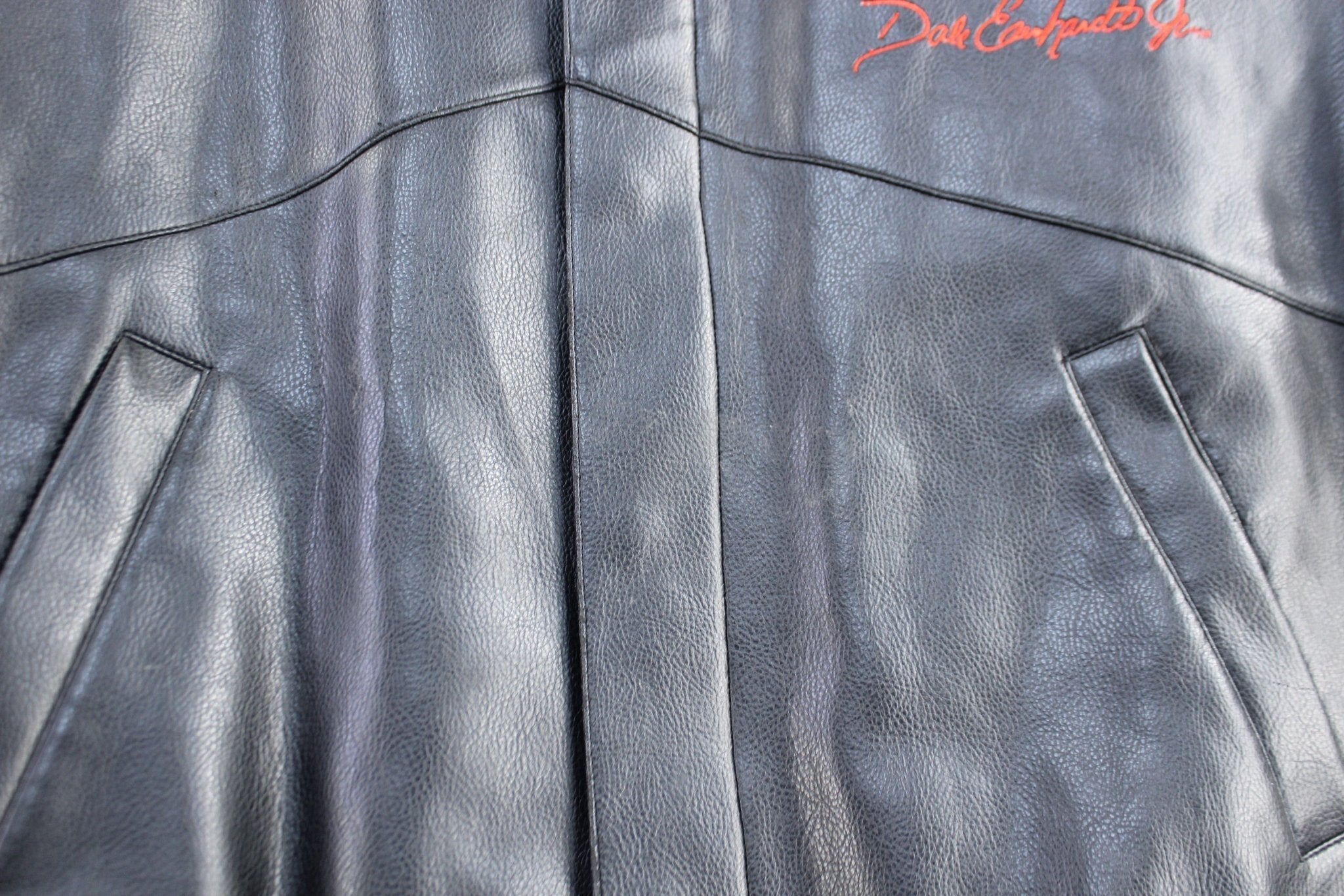 90's Dale Earnhardt Jr Bud Racing Black Leather Jacket - Jackets - Thrifted Threads