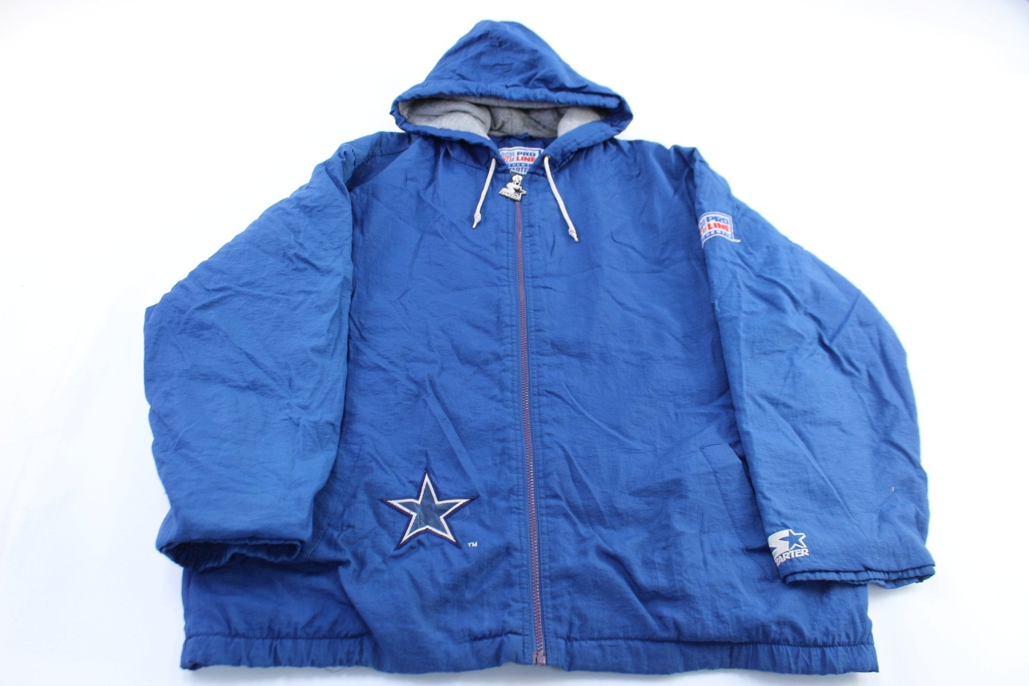 90's Dallas Cowboys Embroidered Starter Hooded Zip Up Jacket - Jacket - Thrifted Threads