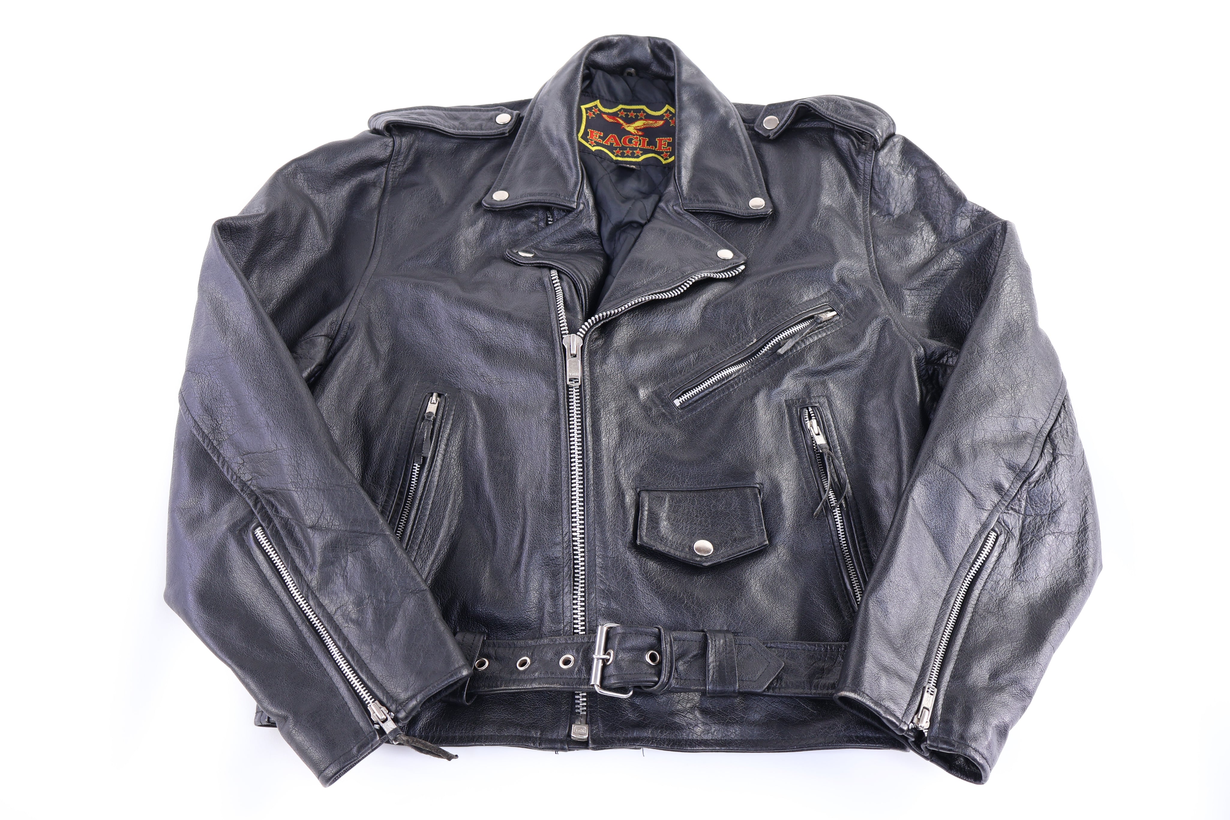 90's Eagle Black Leather Full Zip Jacket - Jacket - Thrifted Threads