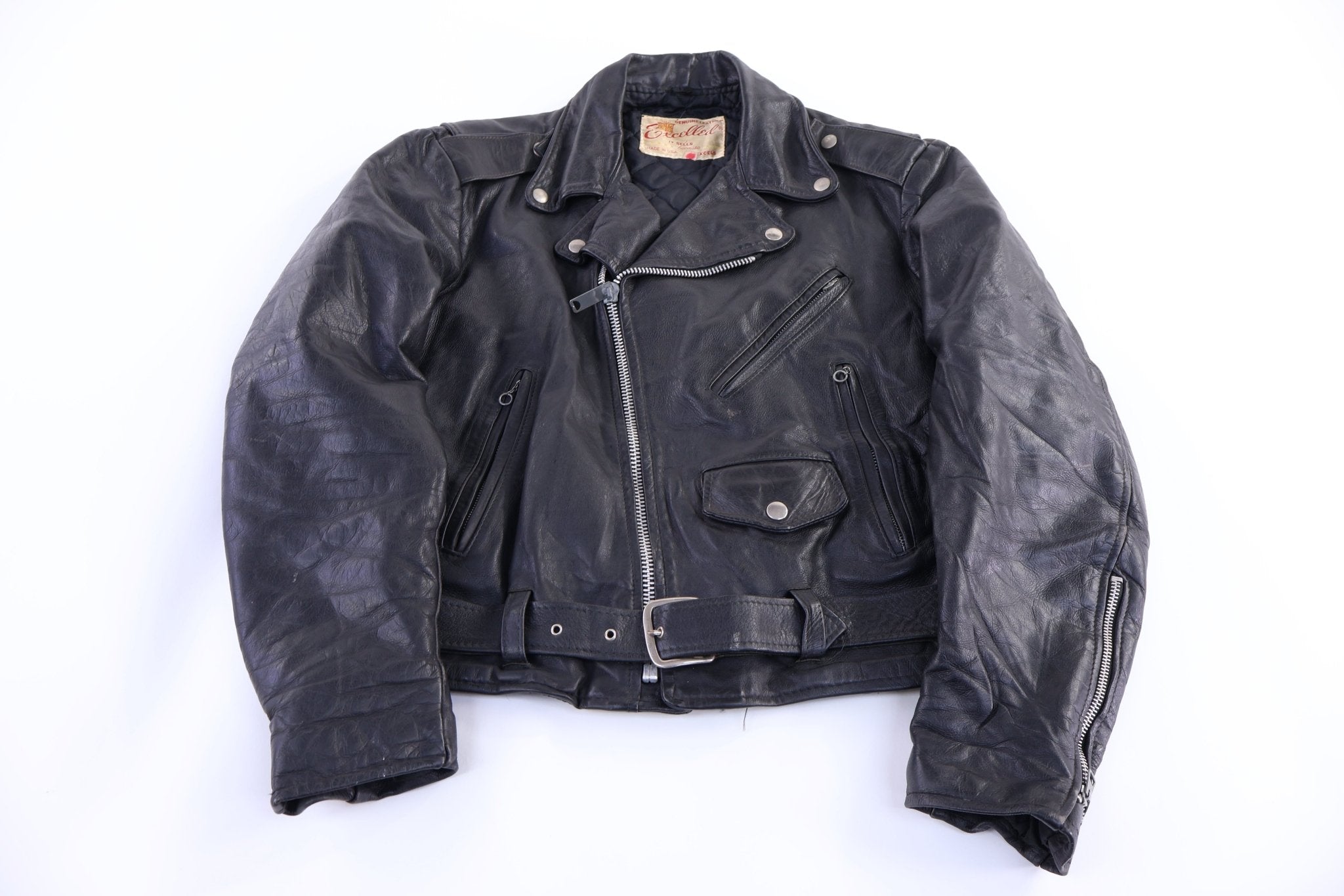 90's Excelled Black Leather Jacket - Jacket - Thrifted Threads