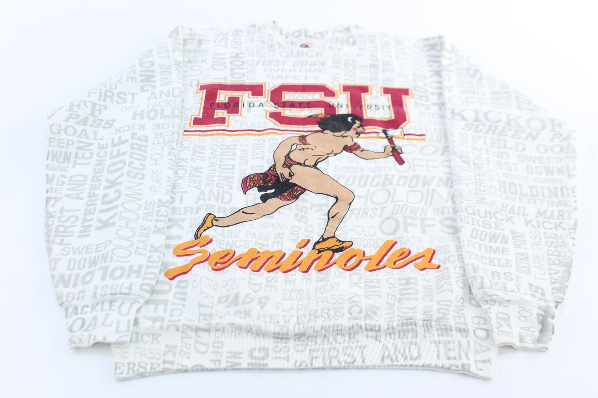 90's Florida State University Seminoles All Over Print Sweatshirt - ThriftedThreads.com