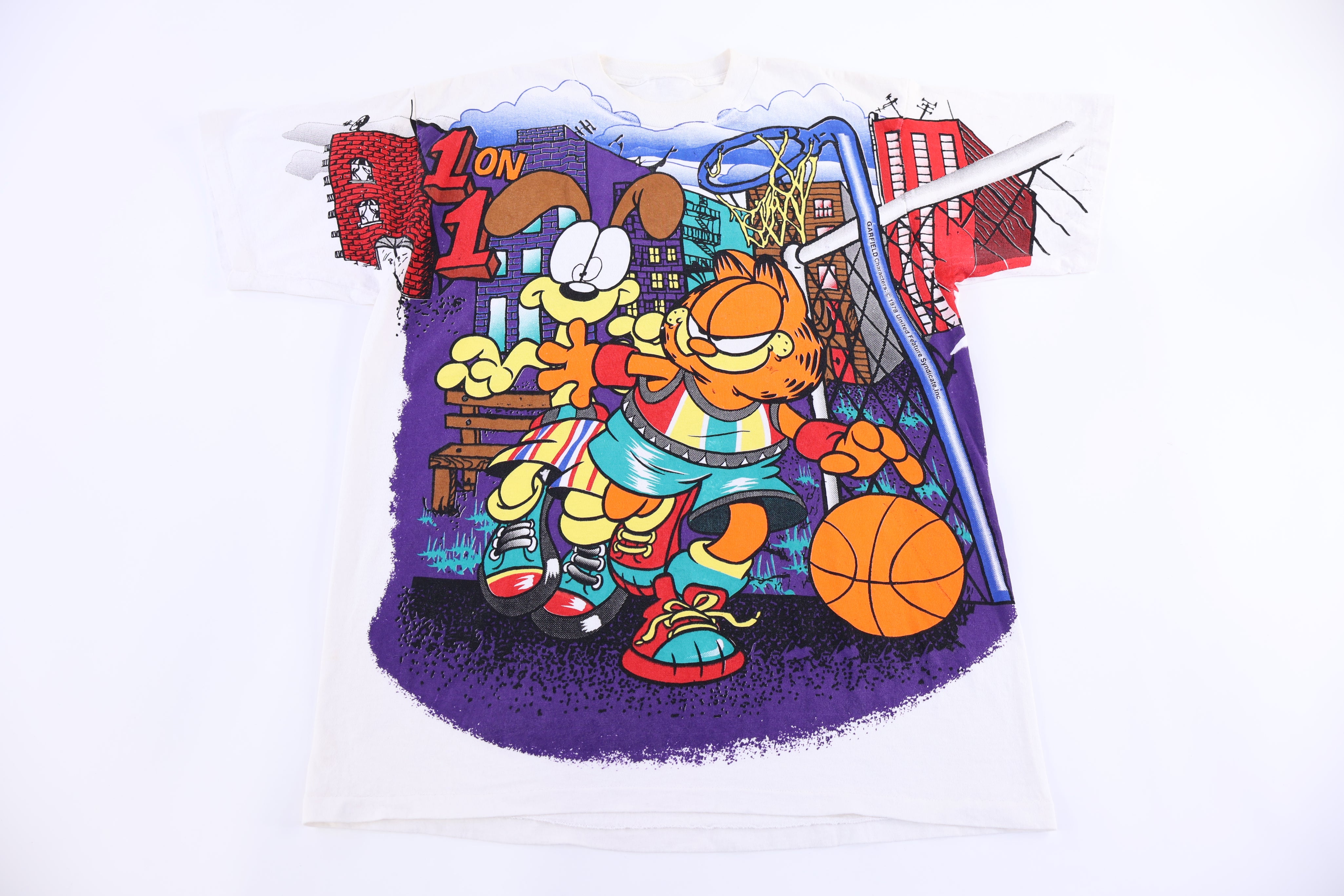 90's Garfield Jam Session All Over Graphic T-shirt - Shirts & Tops - Thrifted Threads