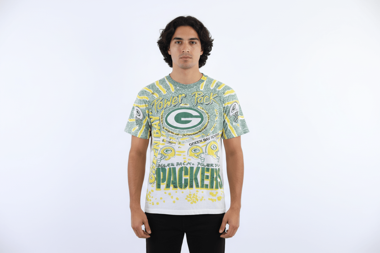 90's Green Bay Packers All Over Graphic T-shirt - Shirts & Tops - Thrifted Threads