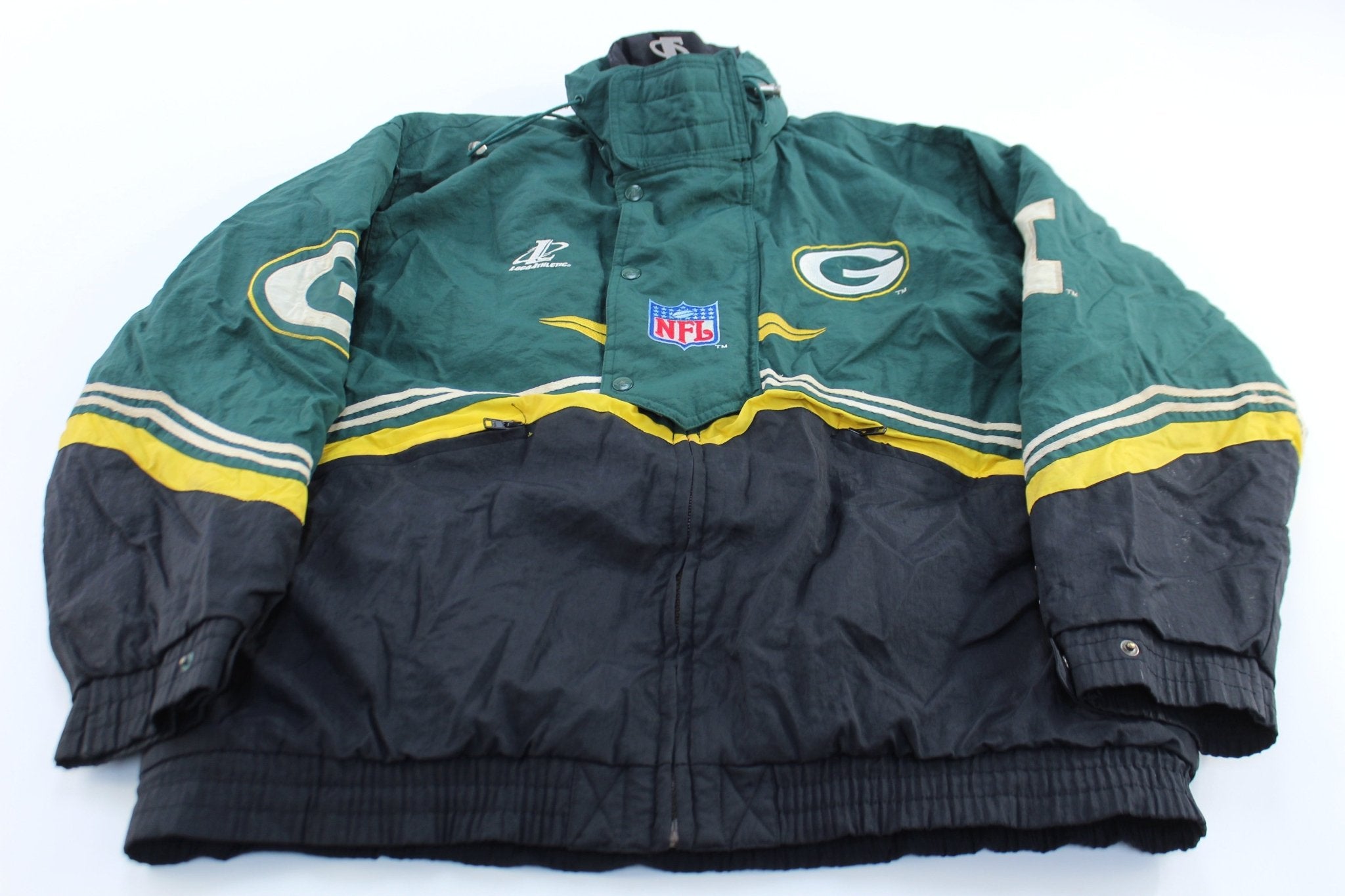 90's Green Bay Packers Embroidered Logo Athletic Jacket - ThriftedThreads.com