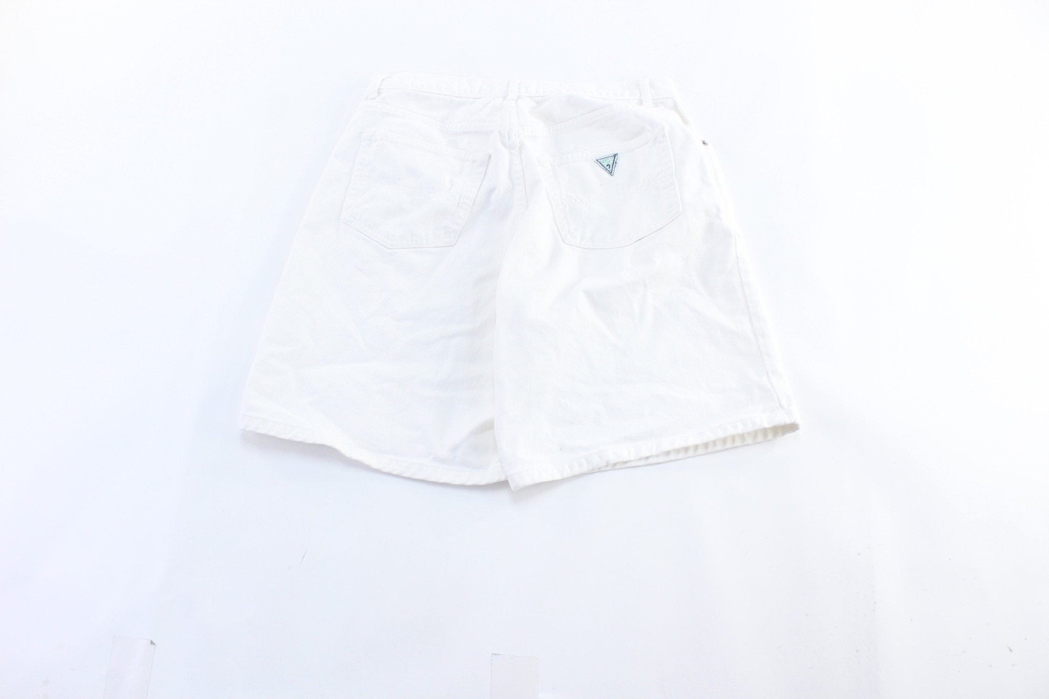 90's Guess Embroidered Logo White Denim Shorts - Pants/Shorts - Thrifted Threads