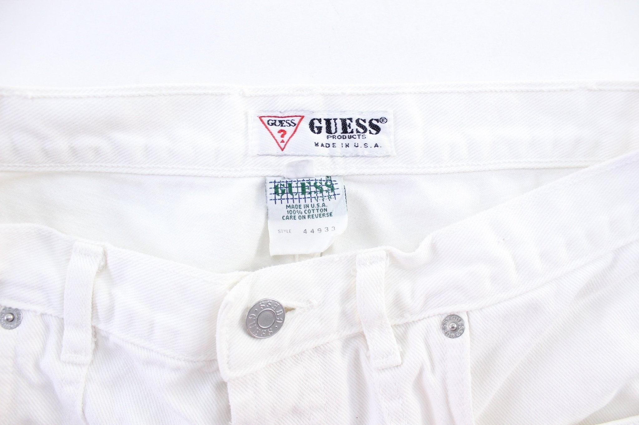 90's Guess Embroidered Logo White Denim Shorts - Pants/Shorts - Thrifted Threads