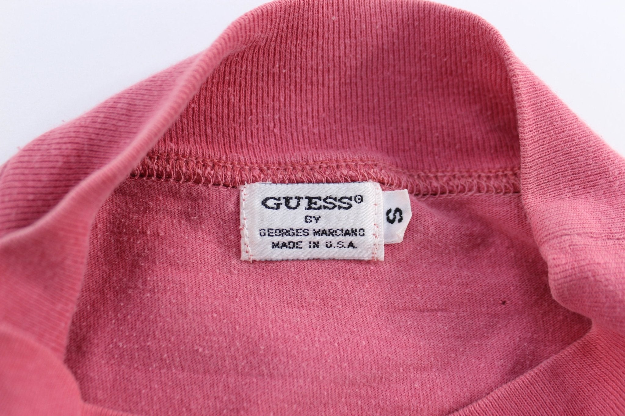 90's Guess Jeans USA Embroidered Pink & White LS T-Shirt - ThriftedThreads.com