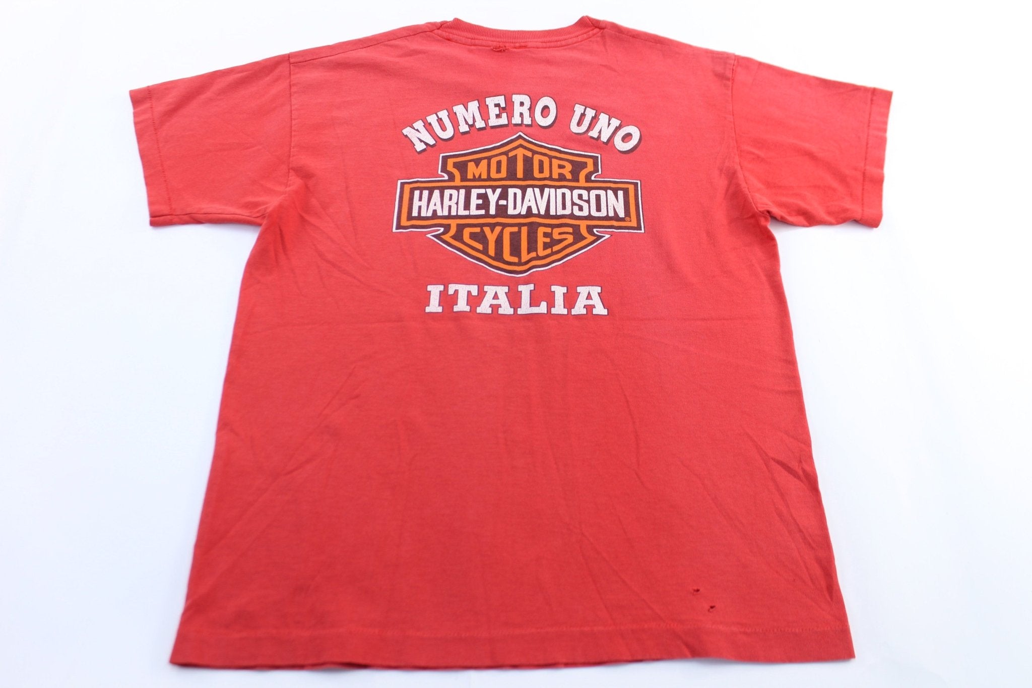 90's Harley Davidson Motorcycles Red Italia T-Shirt - ThriftedThreads.com