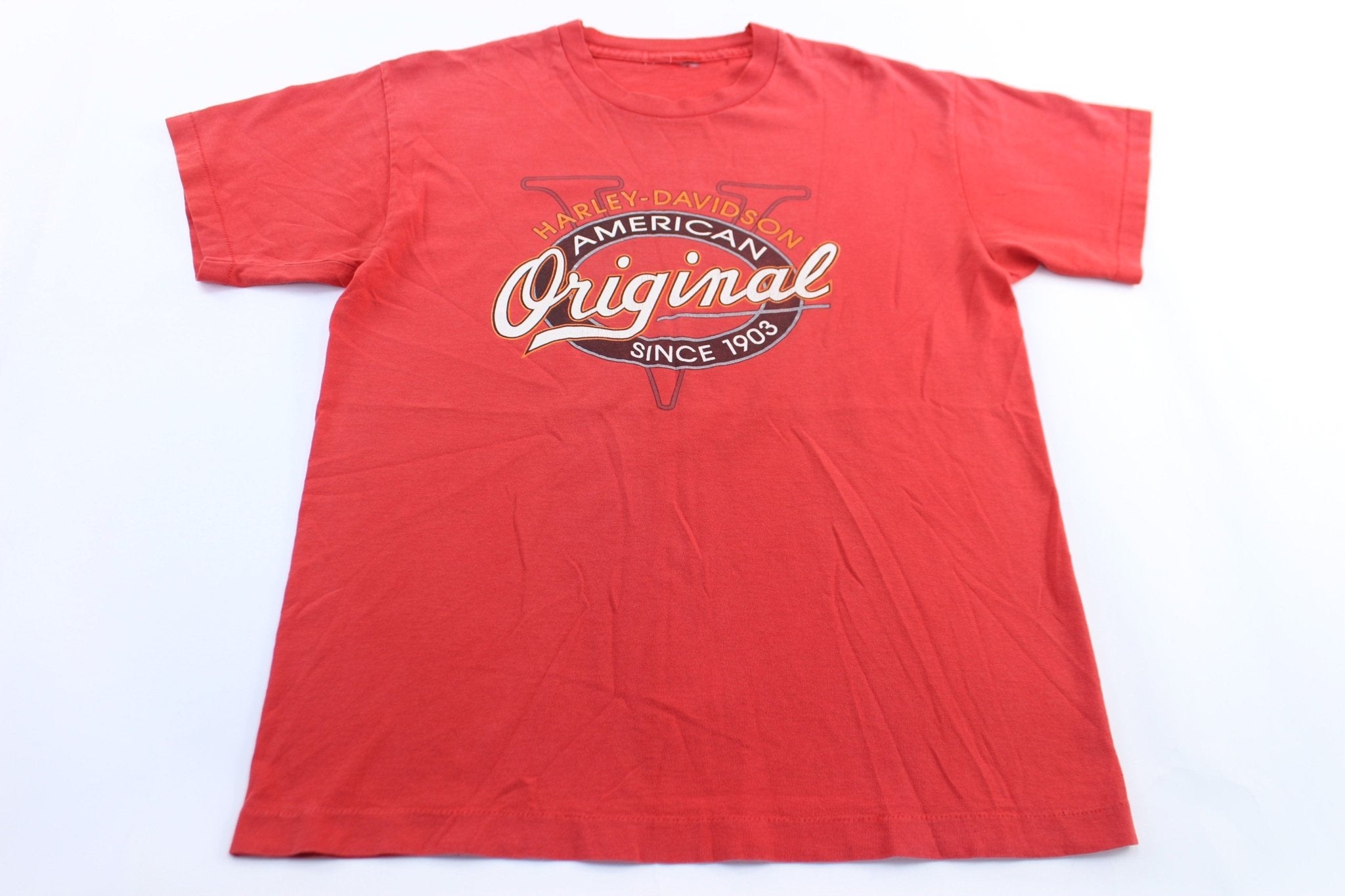 90's Harley Davidson Motorcycles Red Italia T-Shirt - ThriftedThreads.com