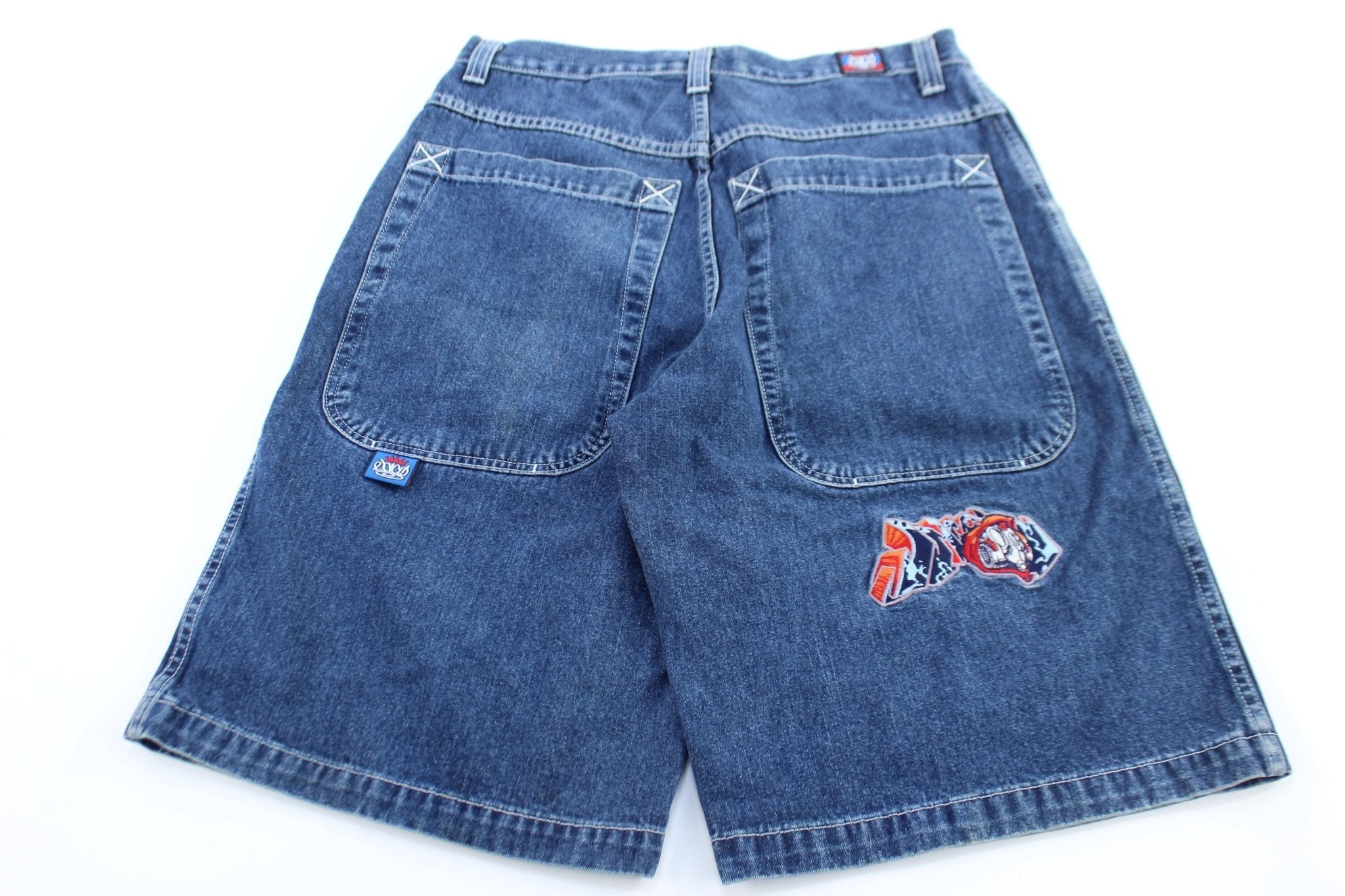 90's JNCO Embroidered Gas Mask Denim Baggy Shorts - Pants/Shorts - Thrifted Threads