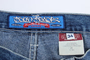 90's JNCO Embroidered Gas Mask Denim Baggy Shorts - Pants/Shorts - Thrifted Threads