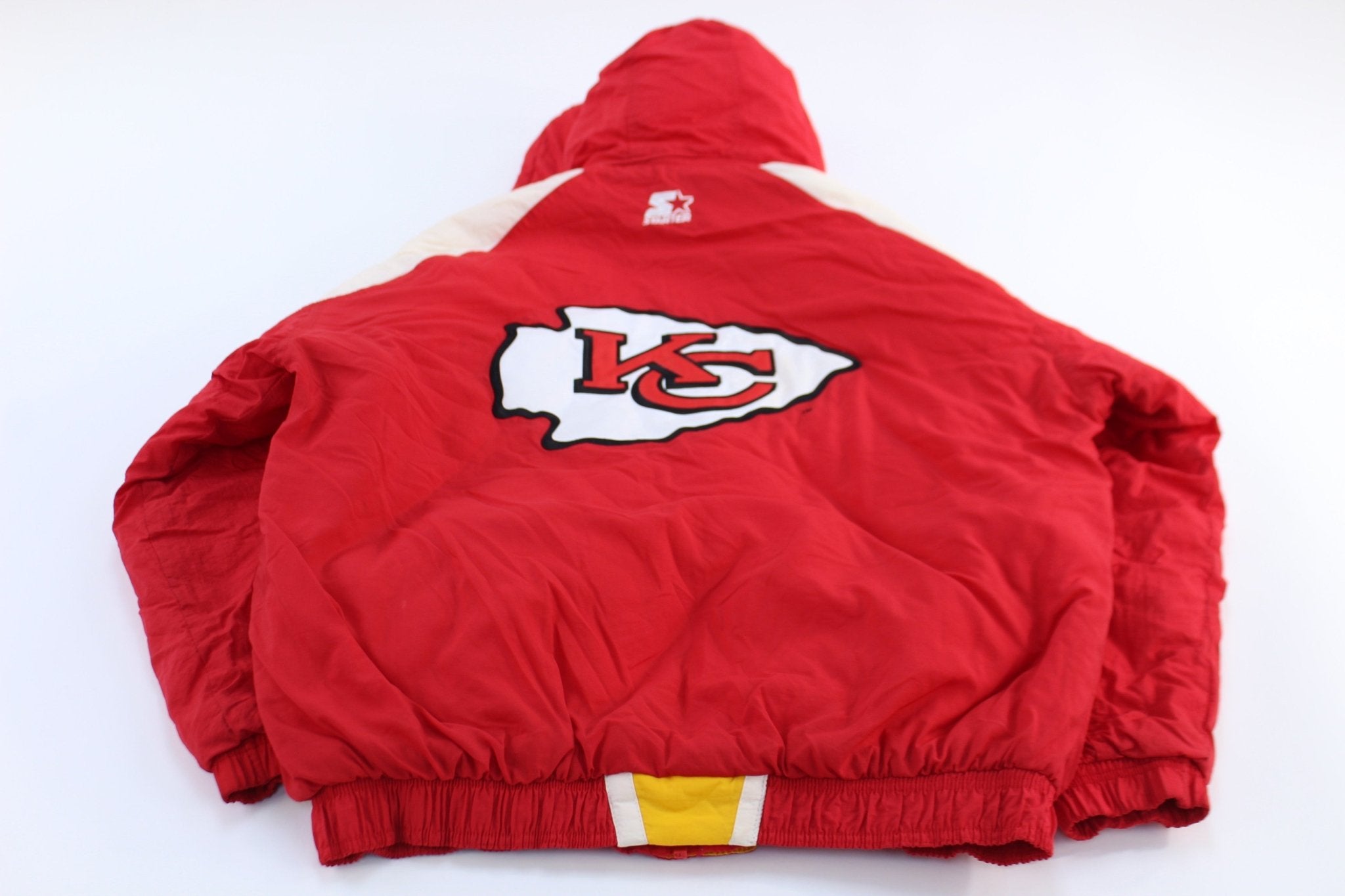 90's Kansas City Chiefs Embroidered Starter Hooded Jacket - ThriftedThreads.com